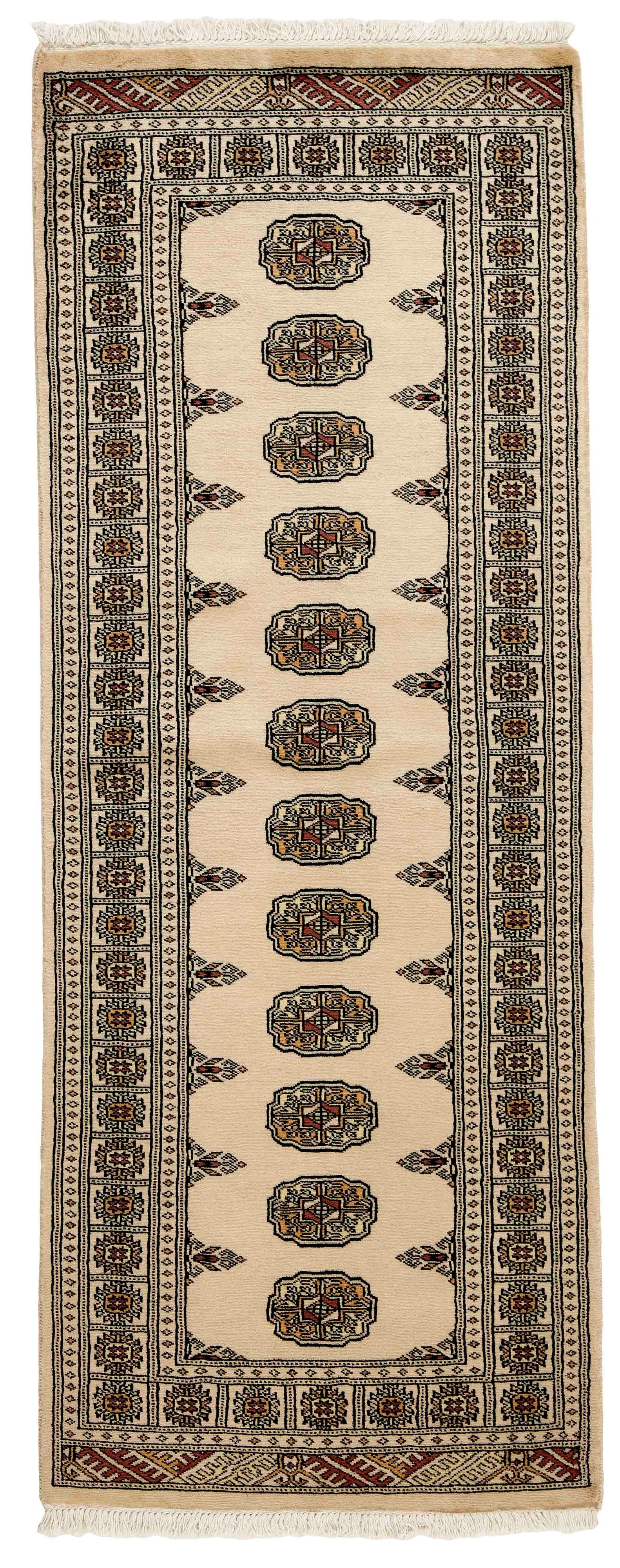 beige oriental runner with traditional gul pattern