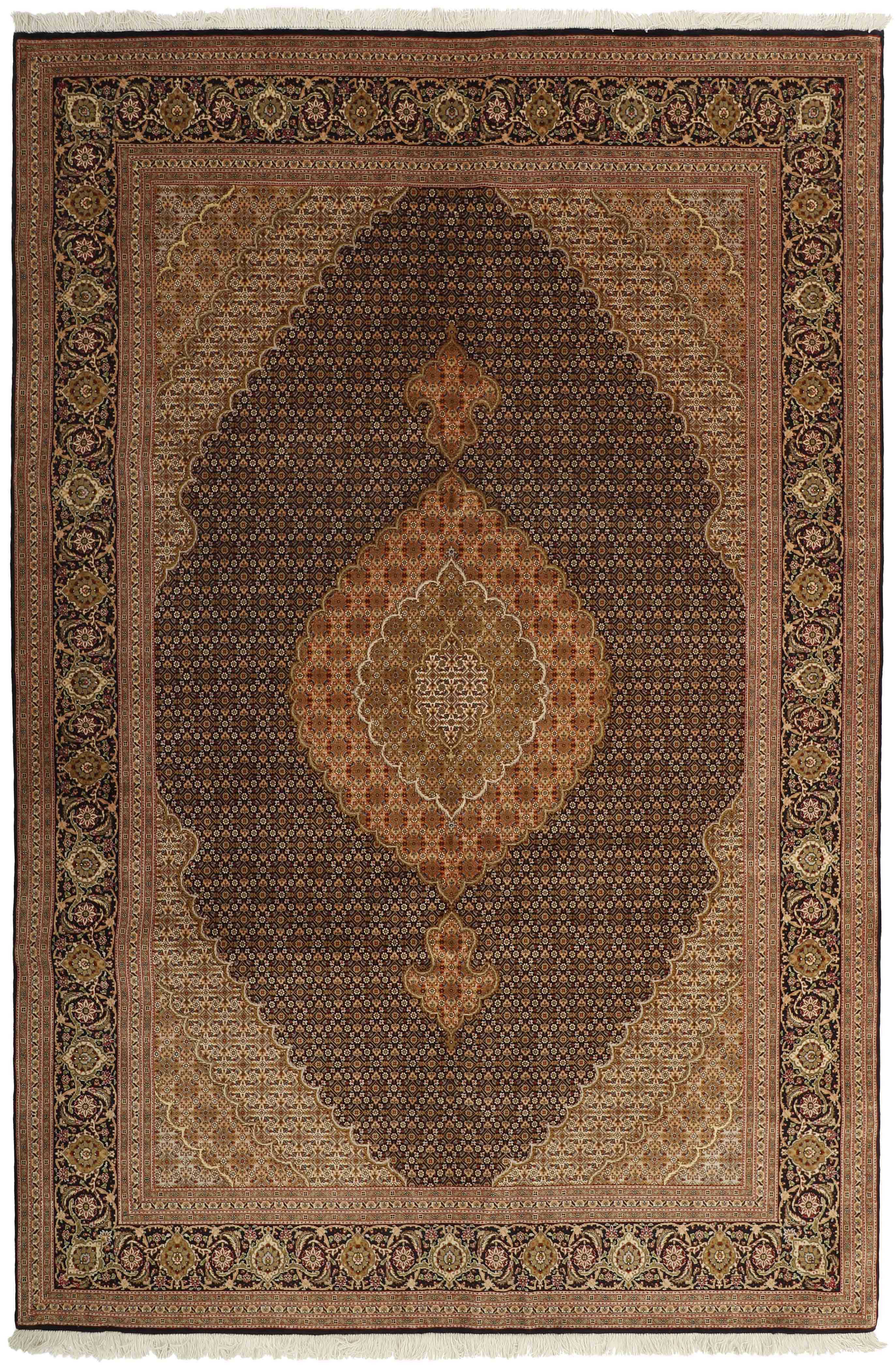 Authentic persian rug with traditional floral design in red, black and beige