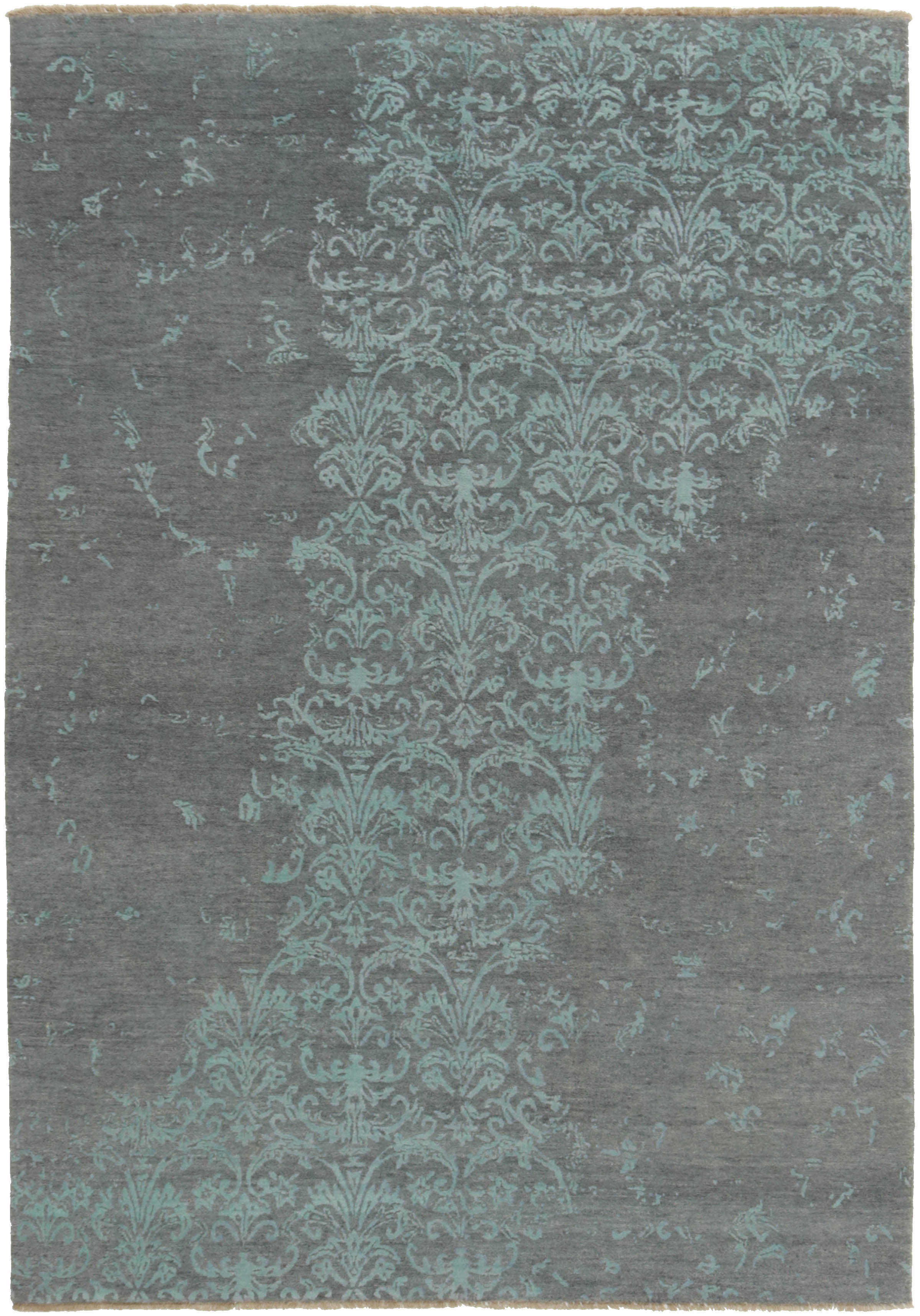 Authentic oriental rug with a damask pattern in blue
