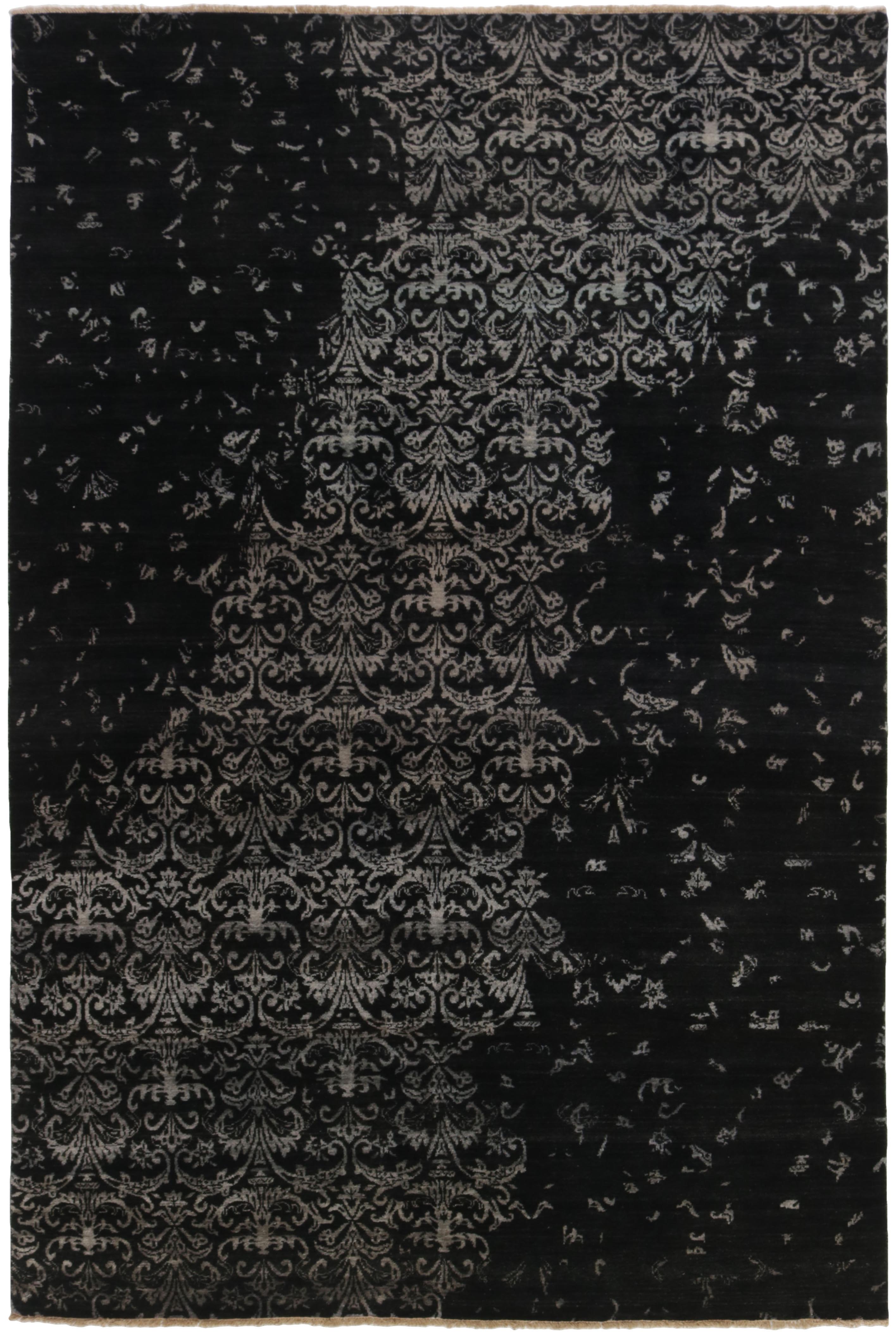 Authentic oriental rug with a damask pattern in black