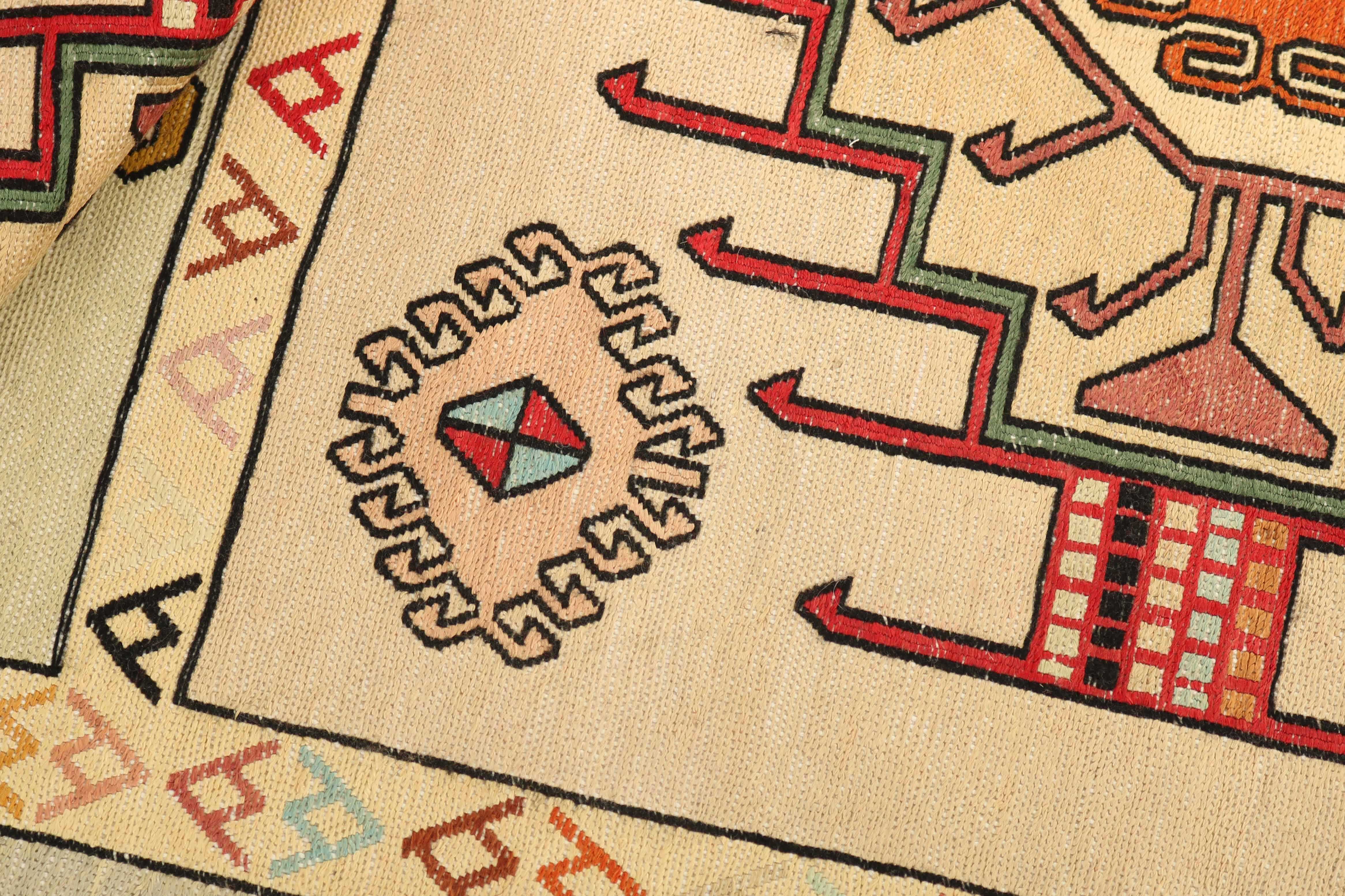 Authentic persian rug with tribal geometric design in beige and red
