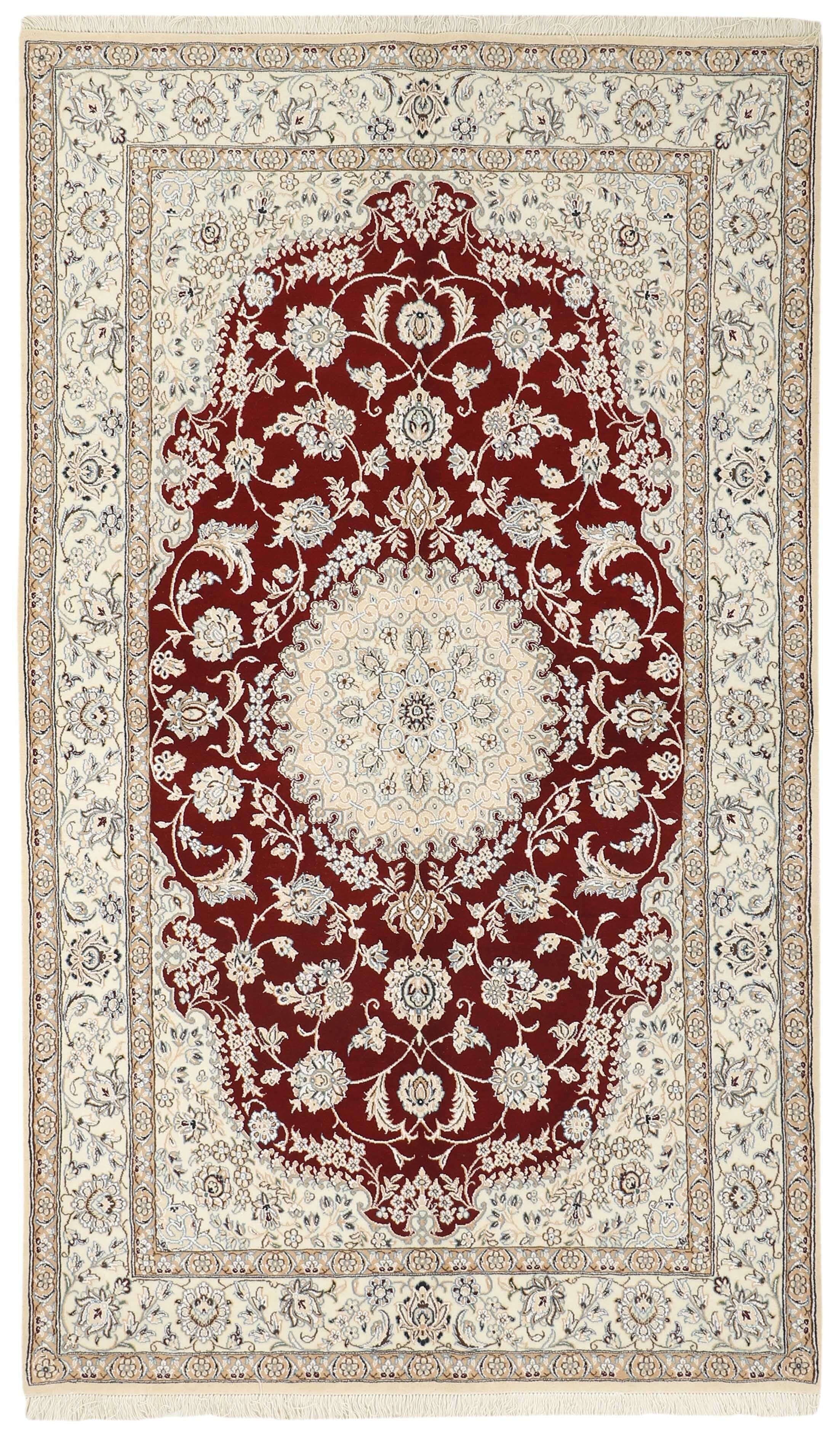 Authentic oriental rug with traditional floral design in red