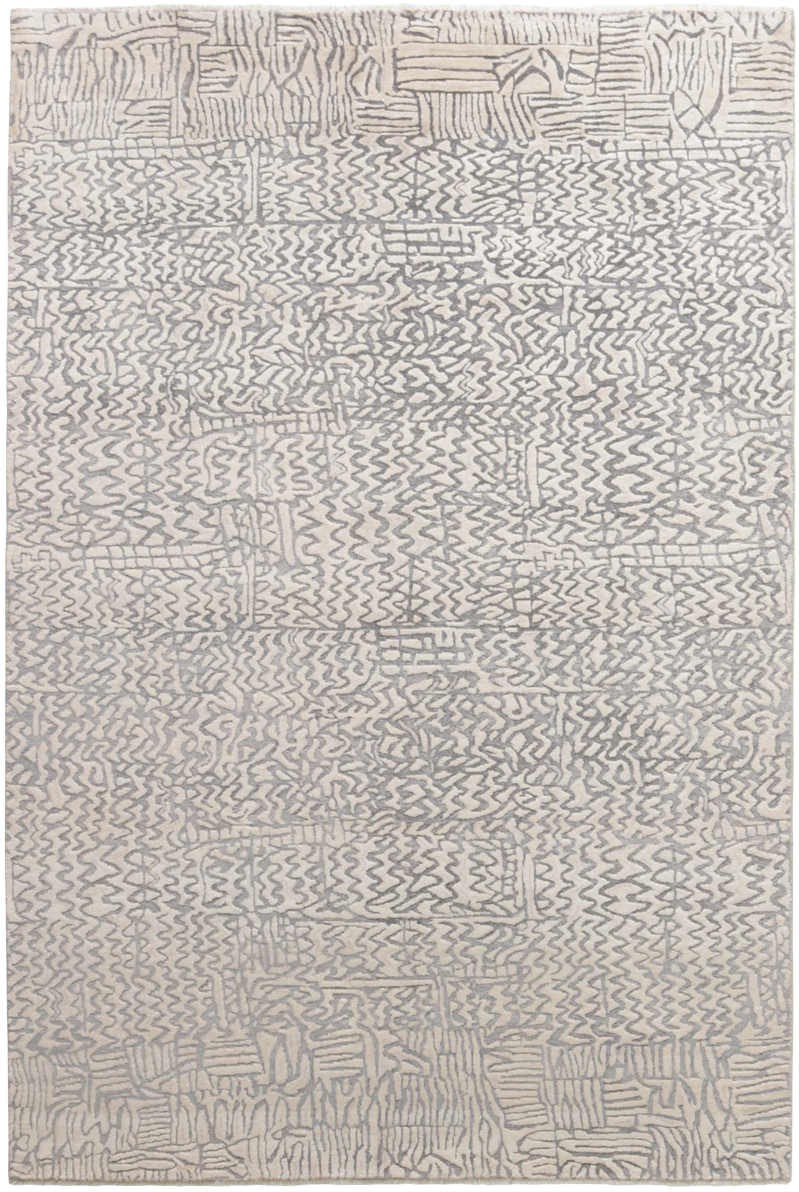 Authentic oriental rug with a damask pattern in beige