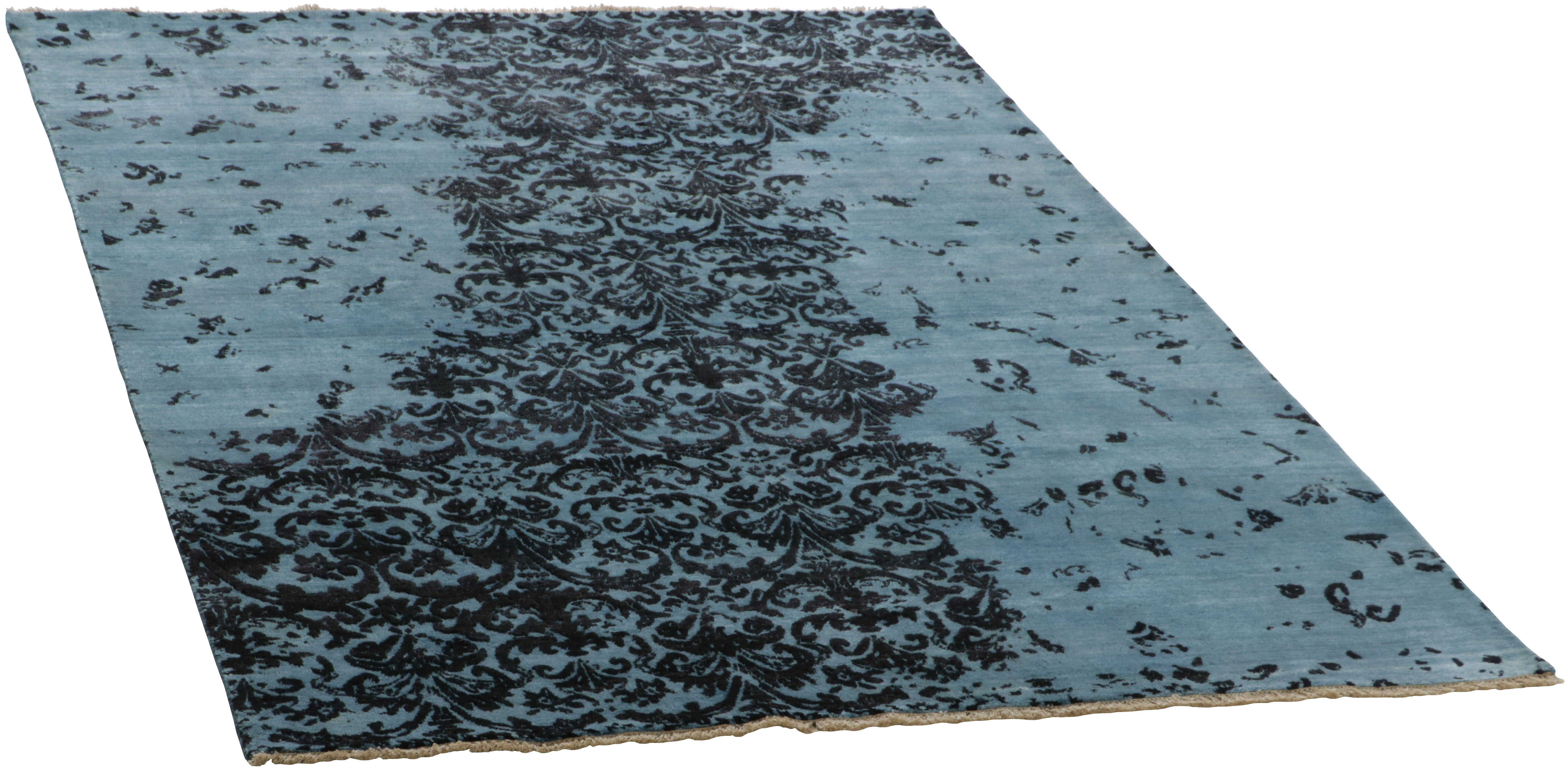 Authentic oriental rug with a damask pattern in blue and black
