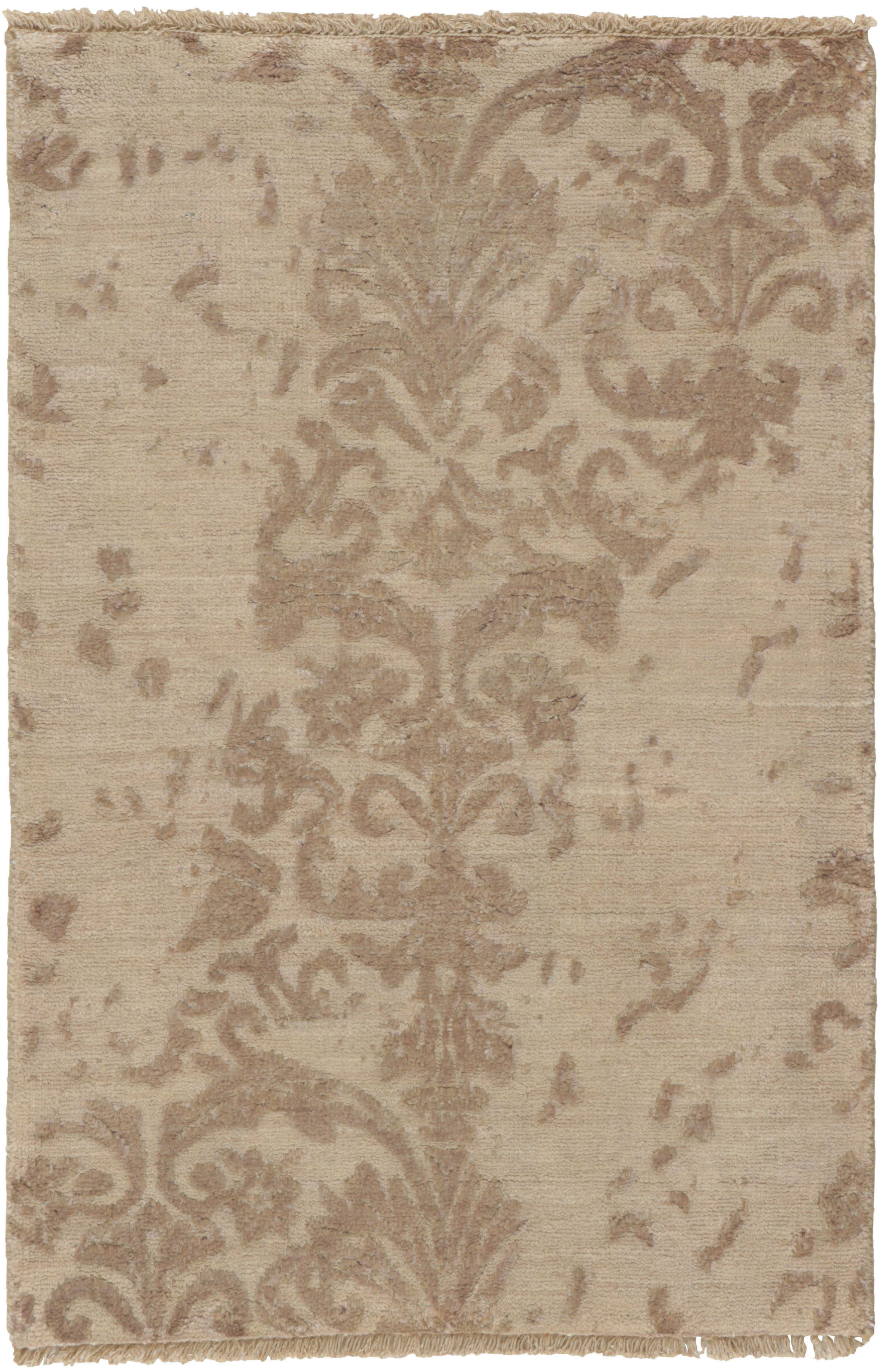 Authentic oriental rug with a damask pattern in beige