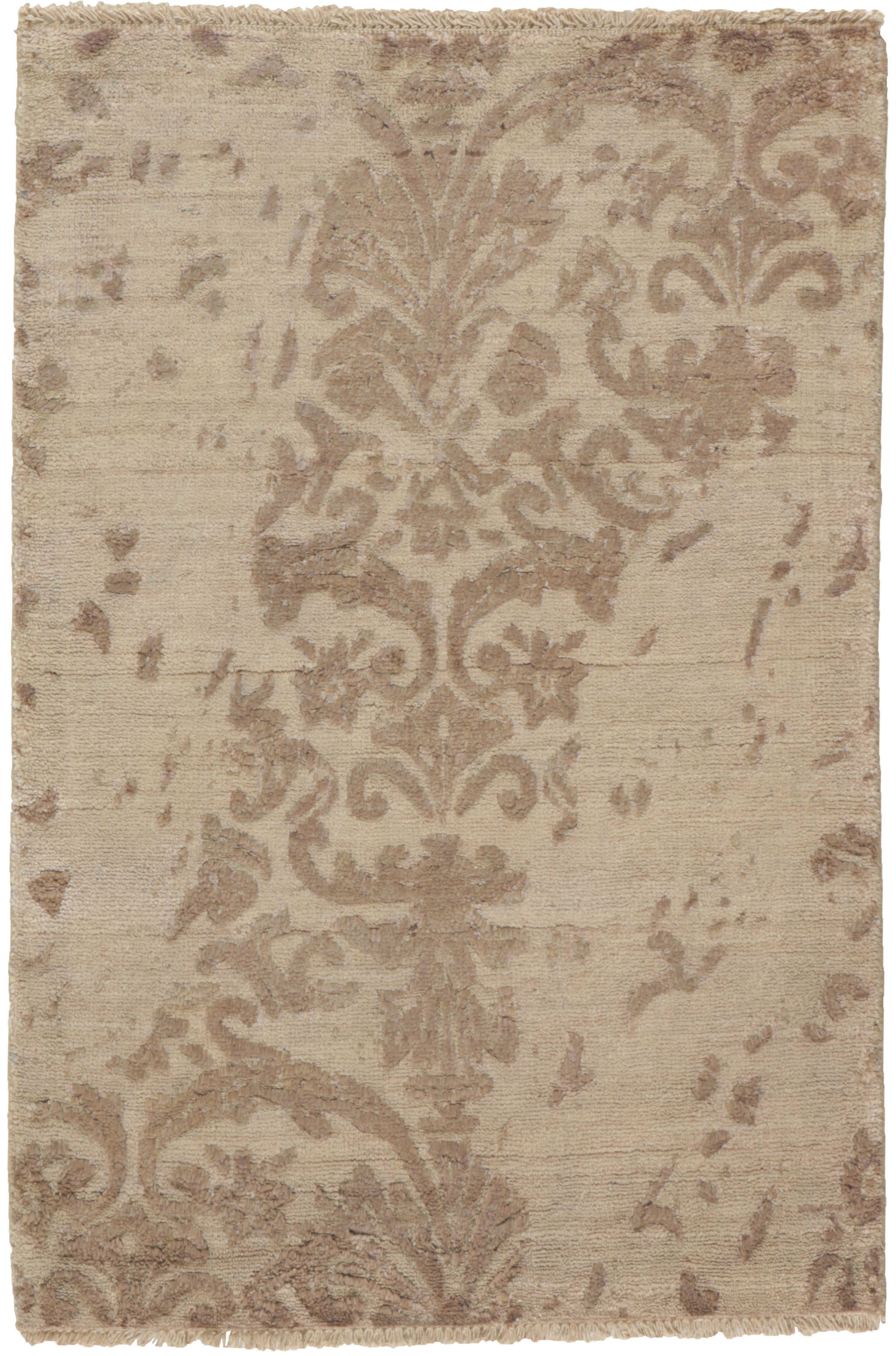 Authentic oriental rug with a damask pattern in beige