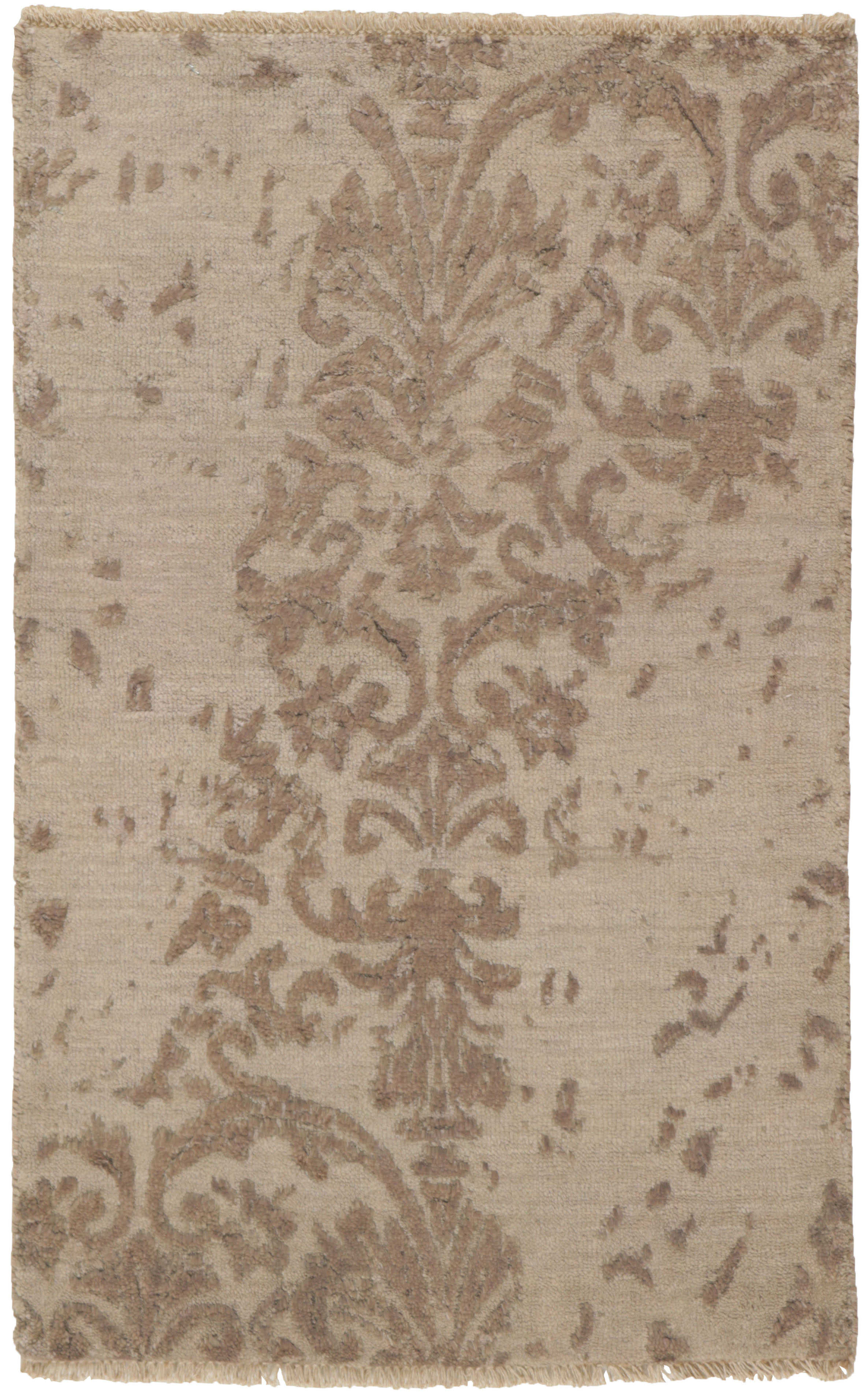 Authentic oriental rug with a damask pattern in beige