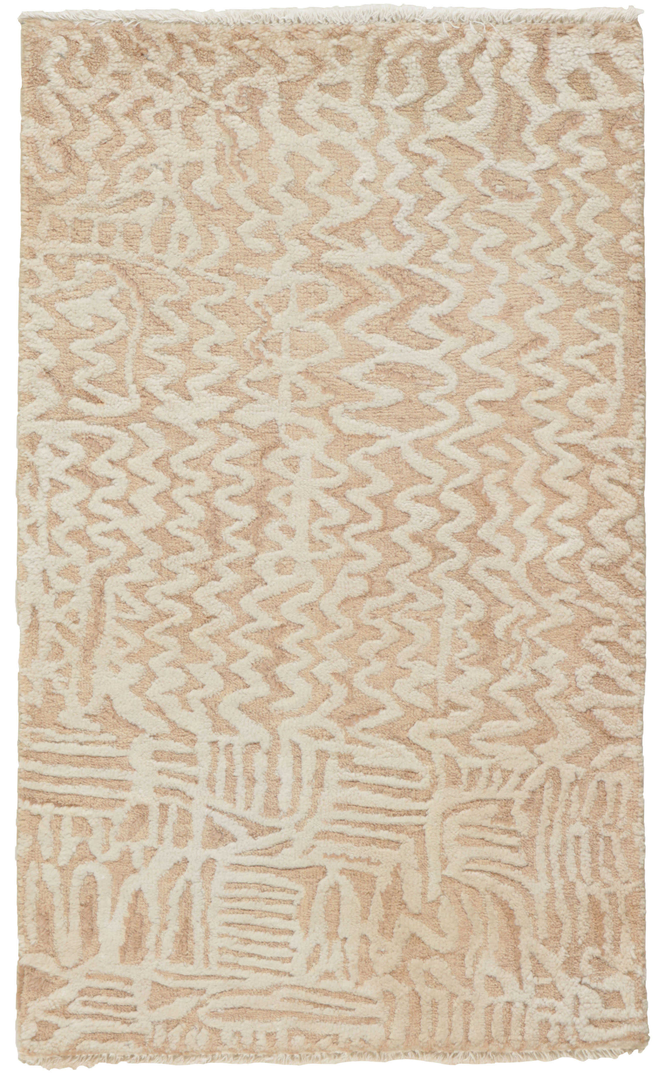 Authentic oriental rug with a damask pattern in beige and ivory