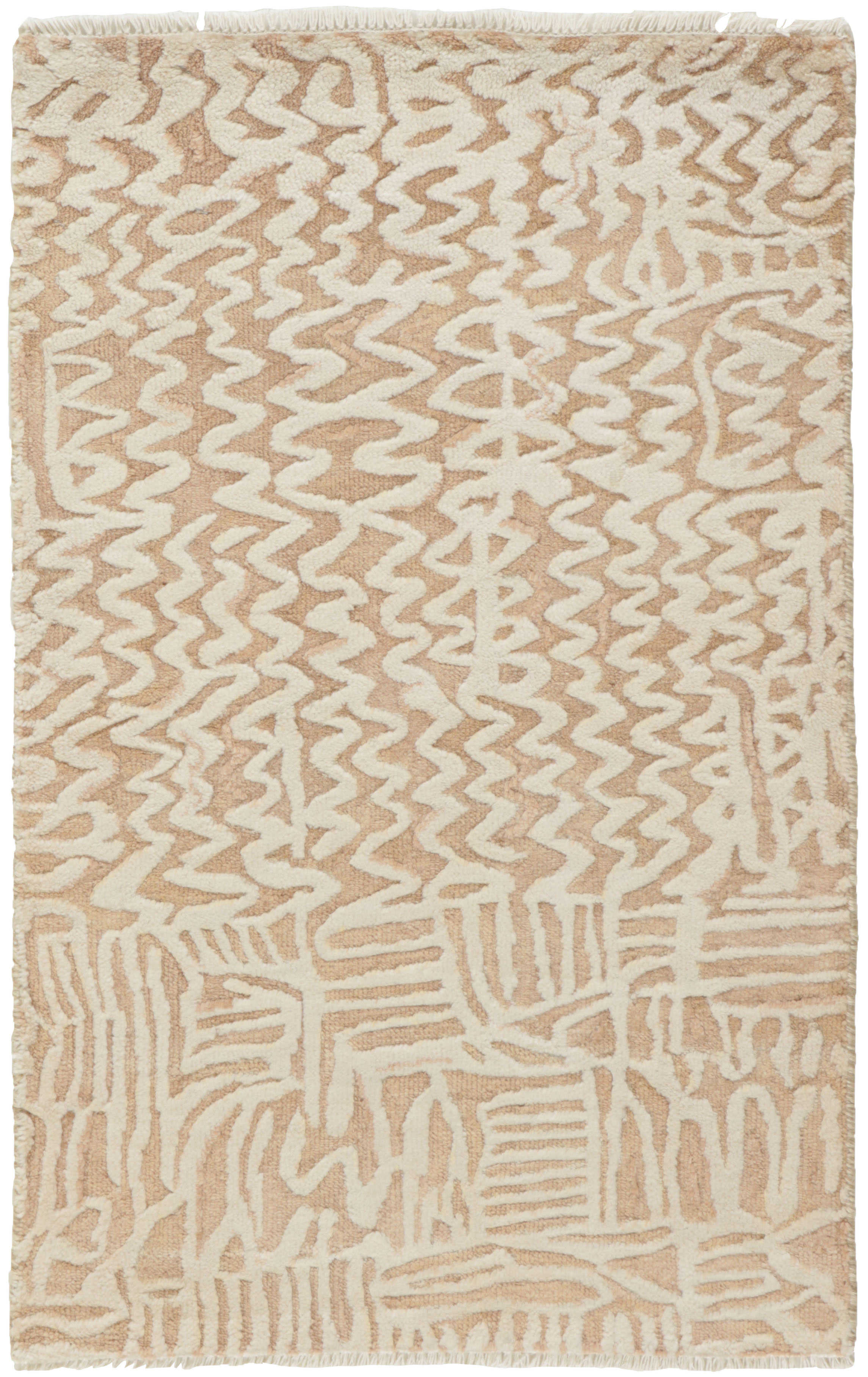 Authentic oriental rug with a damask pattern in beige and ivory