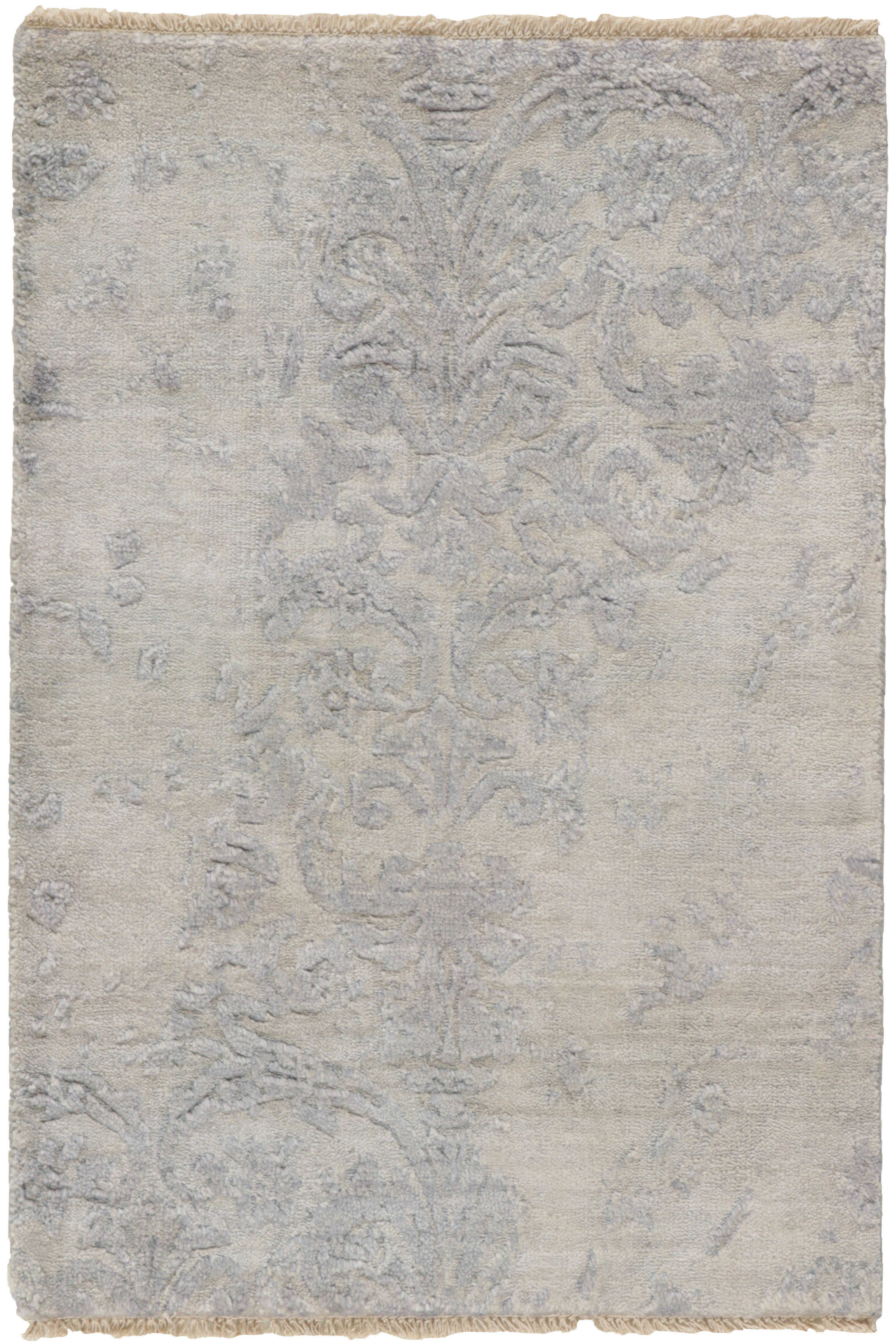 Authentic oriental rug with a damask pattern in blue