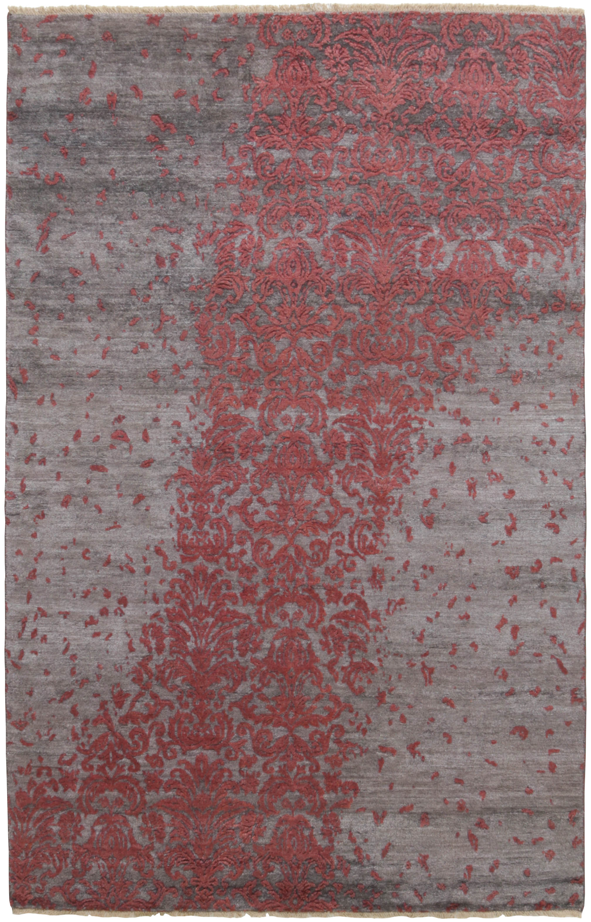 Authentic oriental rug with a damask pattern in red