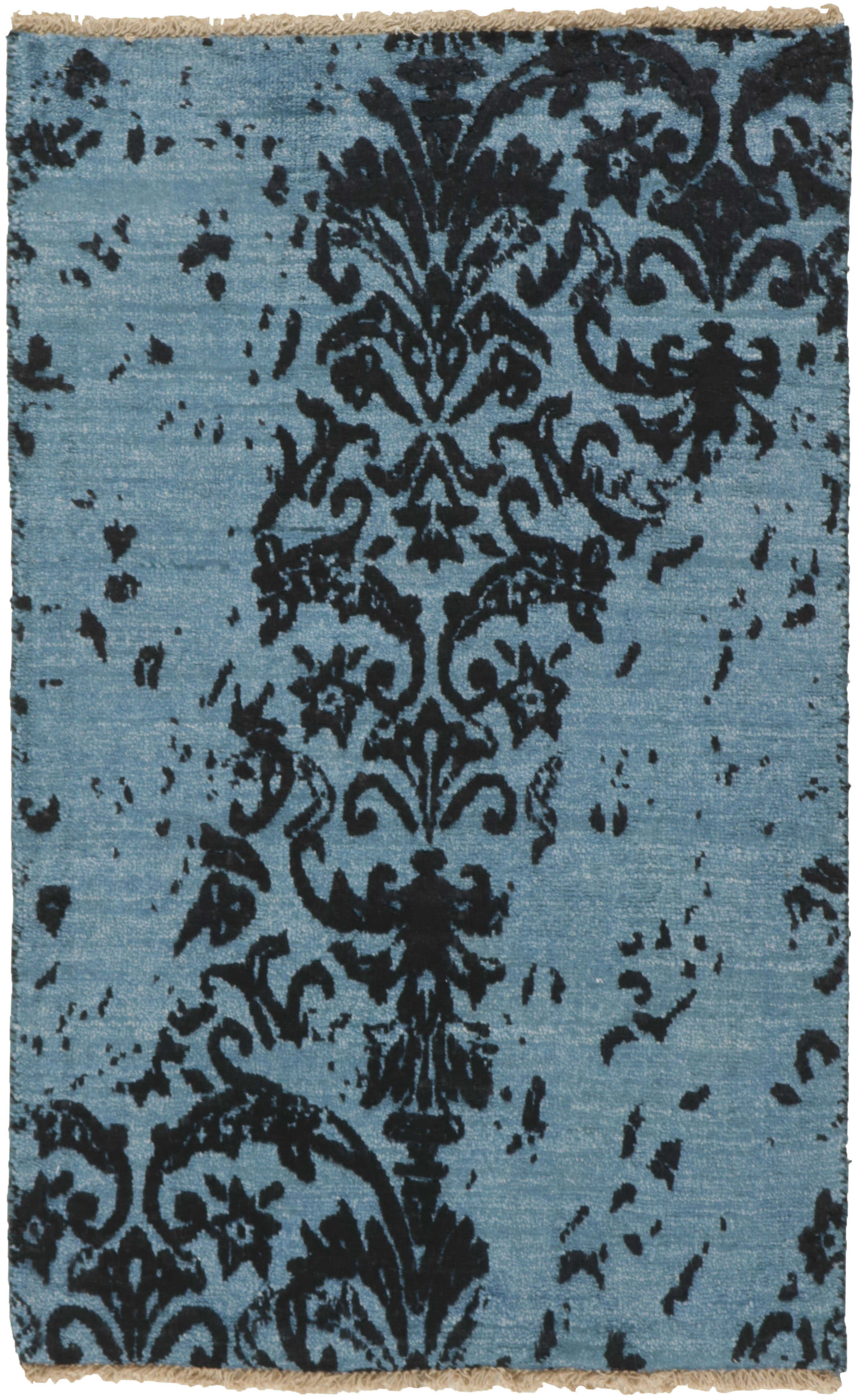 Authentic oriental rug with a damask pattern in blue and black