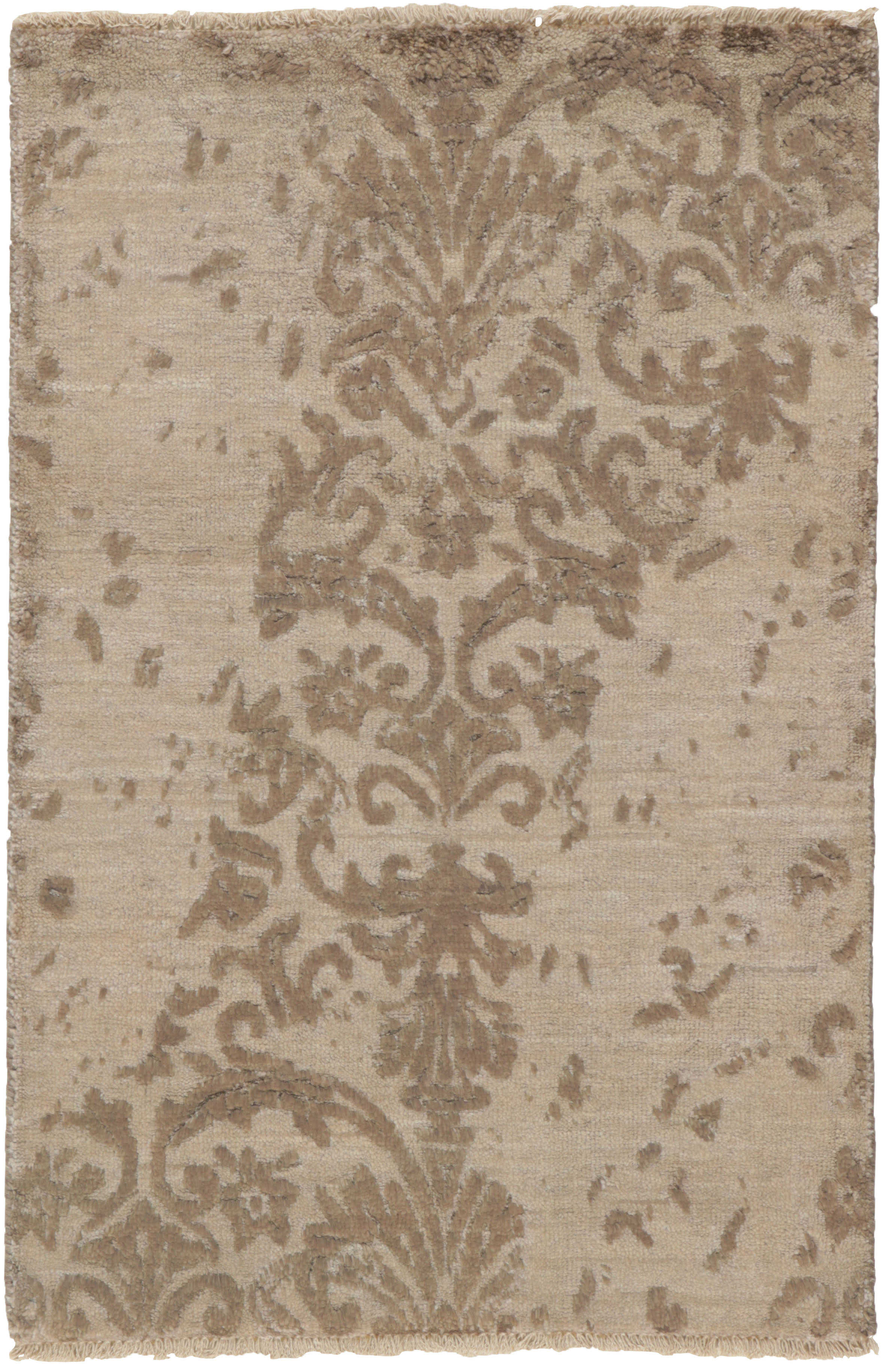 Authentic oriental rug with a damask pattern in beige