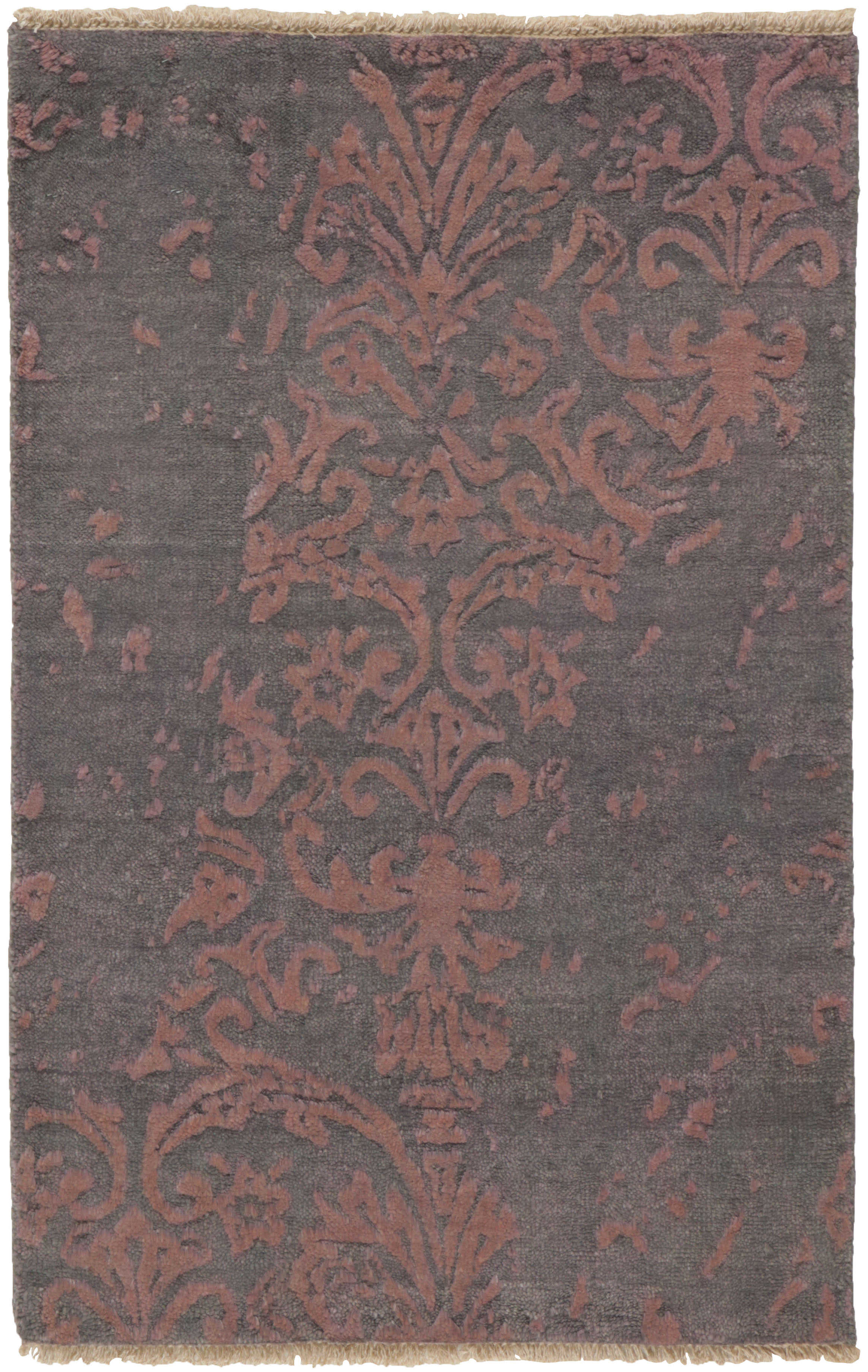 Authentic oriental rug with a damask pattern in black