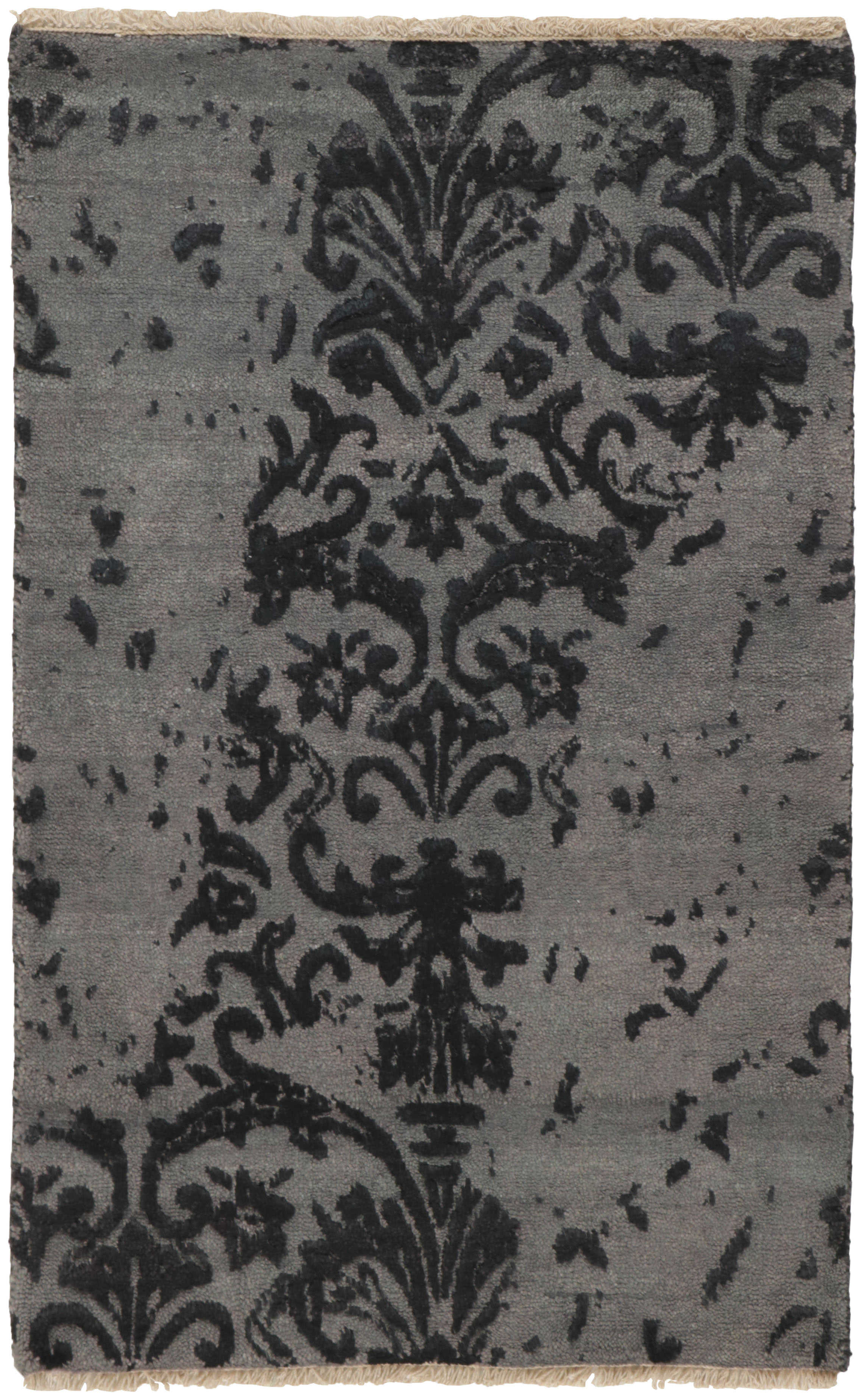 Authentic oriental rug with a damask pattern in black