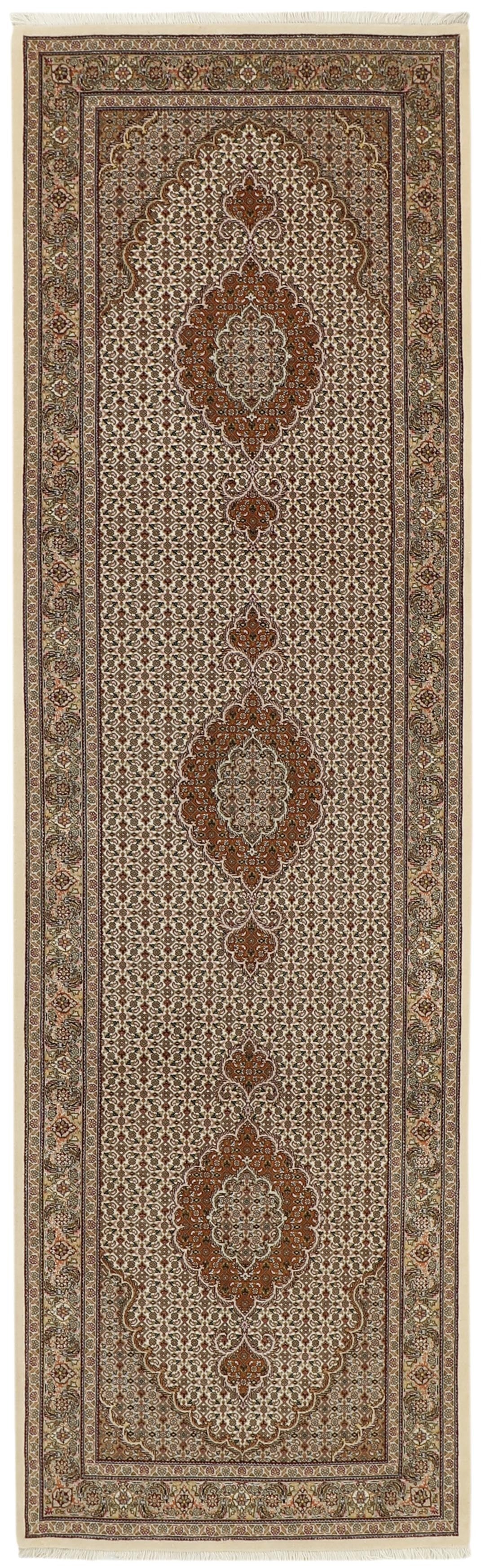Authentic persian runner with traditional floral design in red, beige and brown