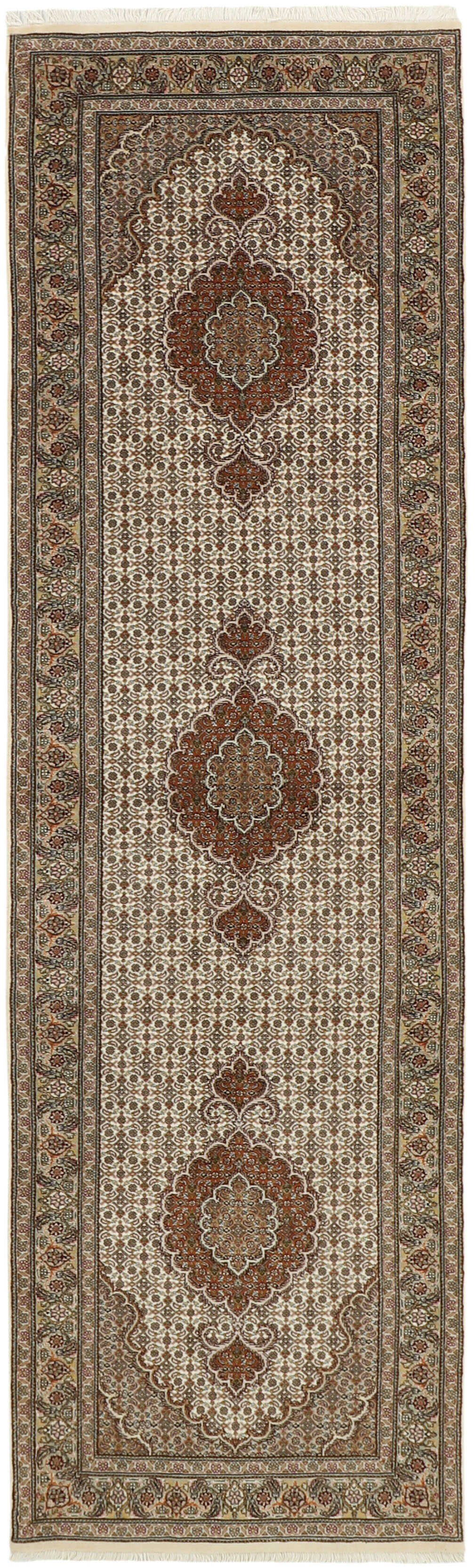 Authentic persian runner with traditional floral design in red, beige and cream
