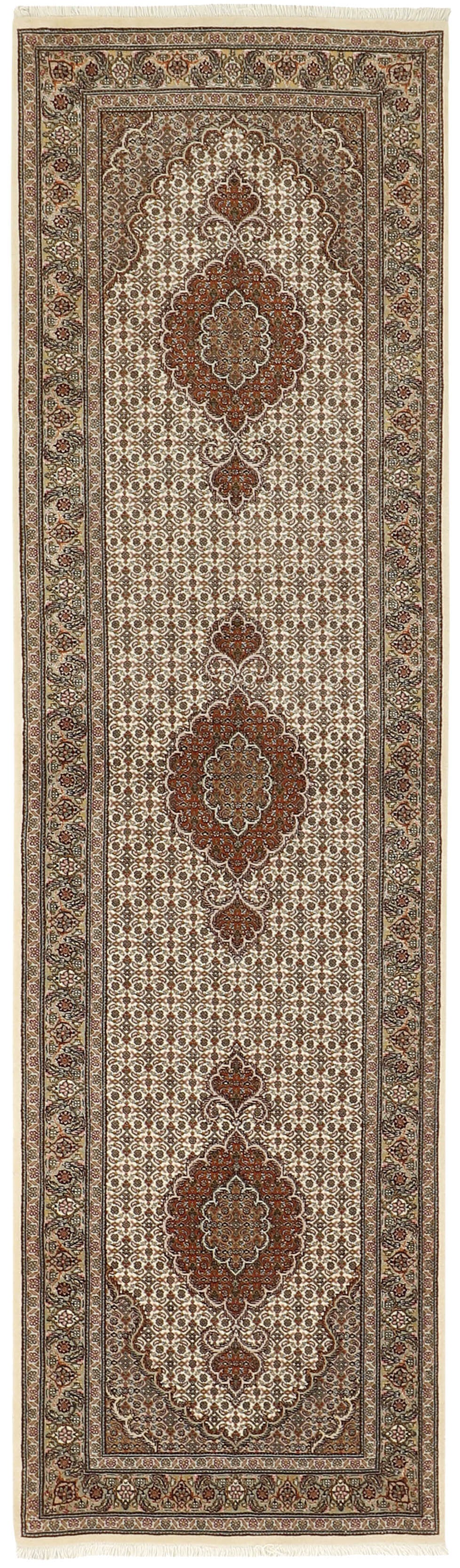 Authentic persian runner with traditional floral design in red, beige and brown