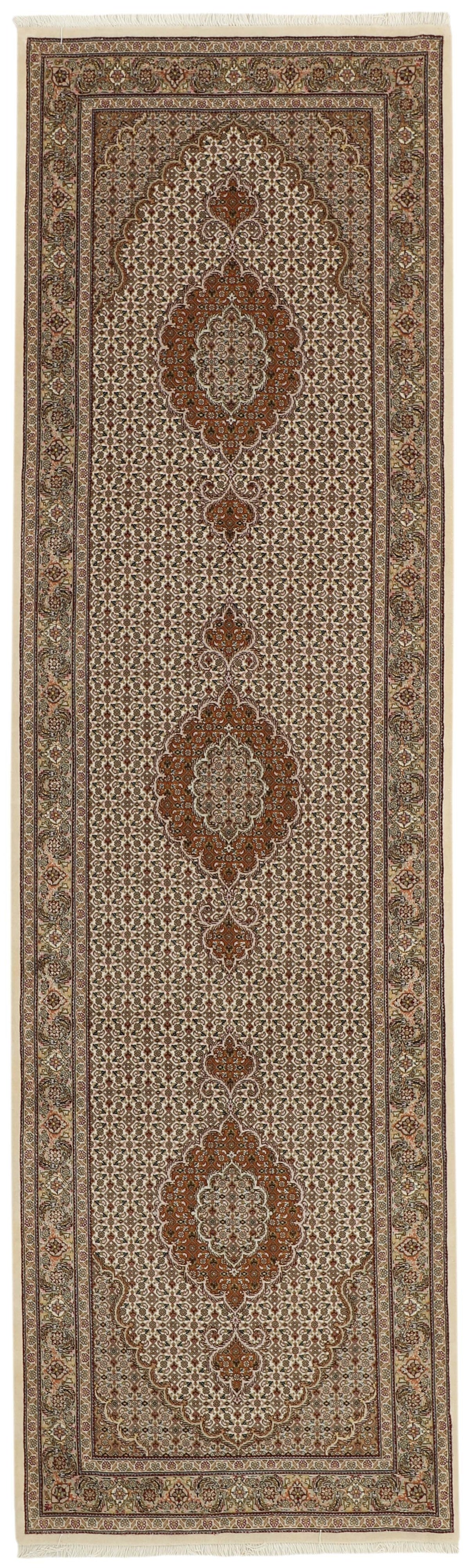 Authentic persian runner with traditional floral design in red, beige and brown
