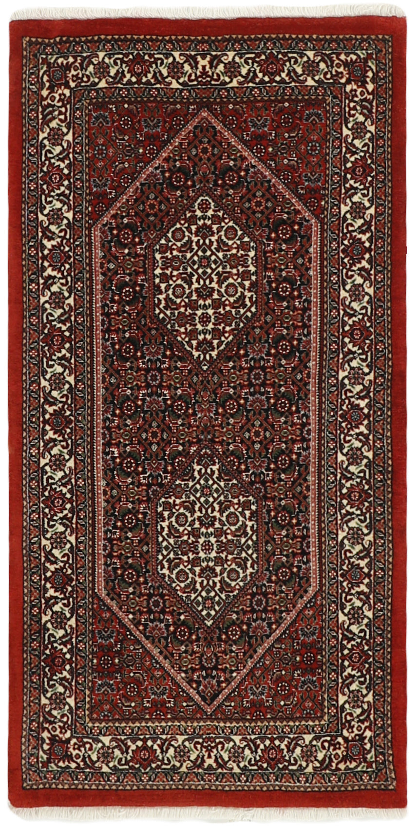 Red and cream persian rug with traditional floral design