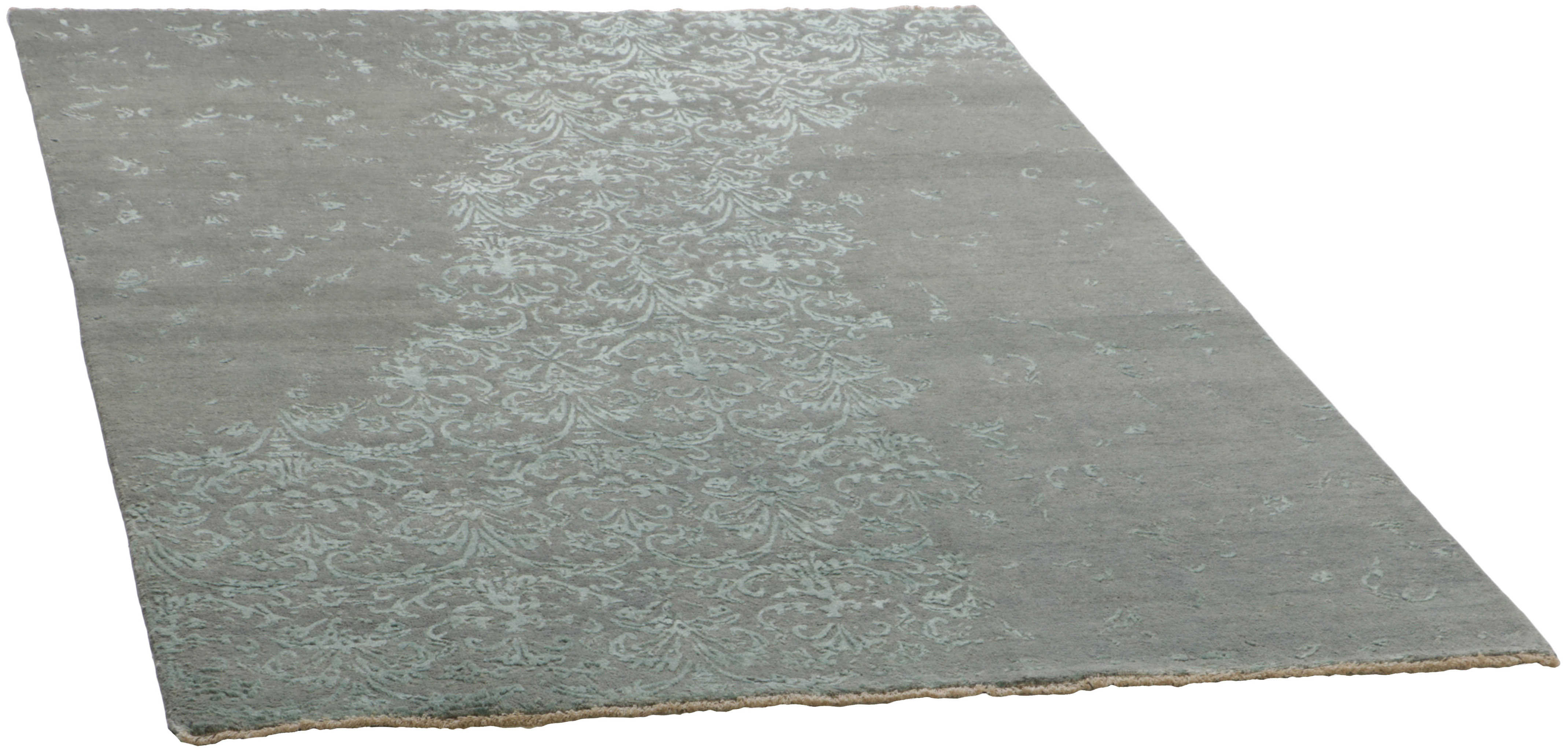 Authentic oriental rug with a damask pattern in blue