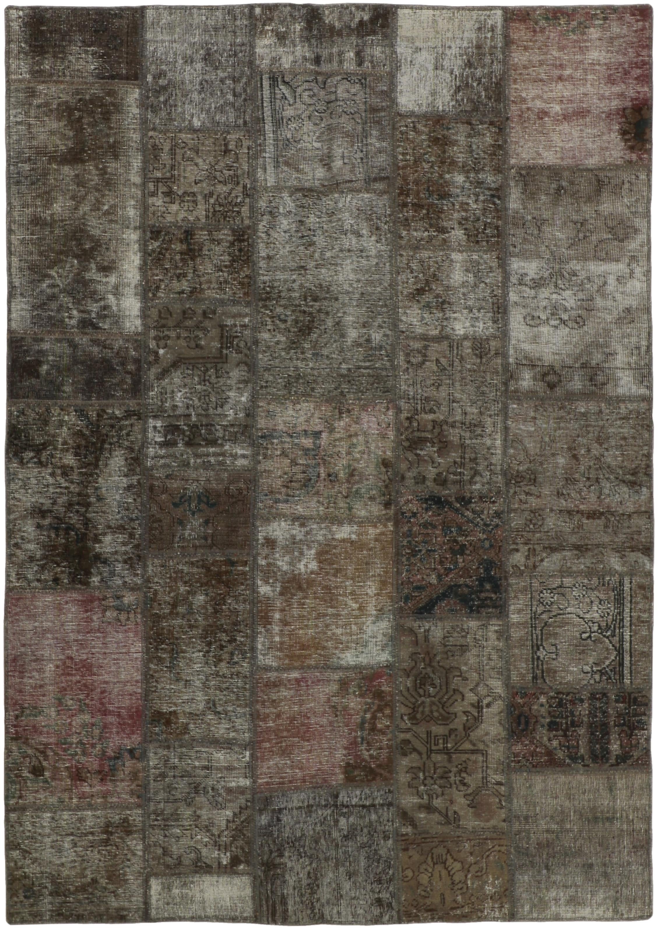 Authentic brown patchwork persian rug
