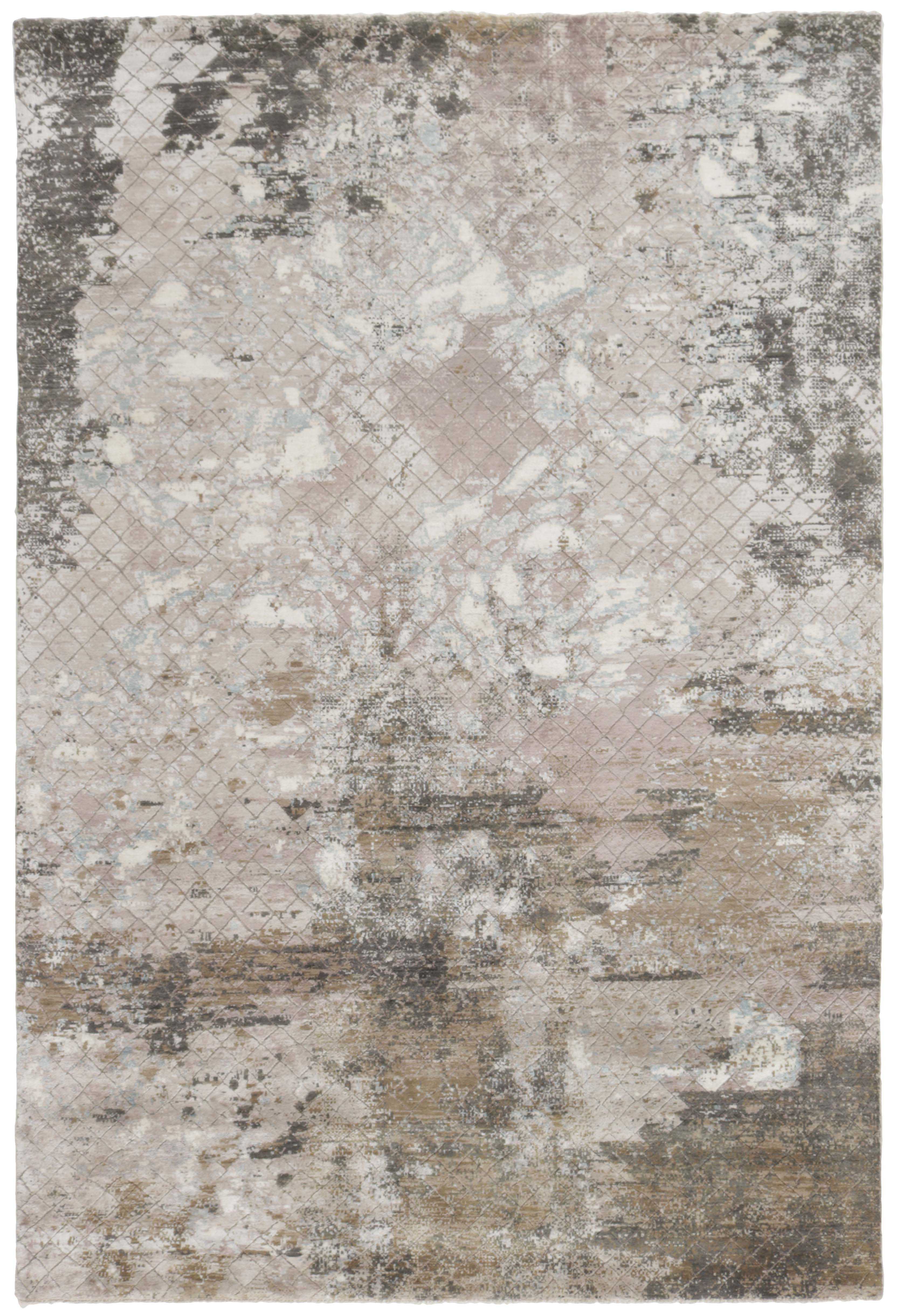 Large area rug with abstract design in grey and beige