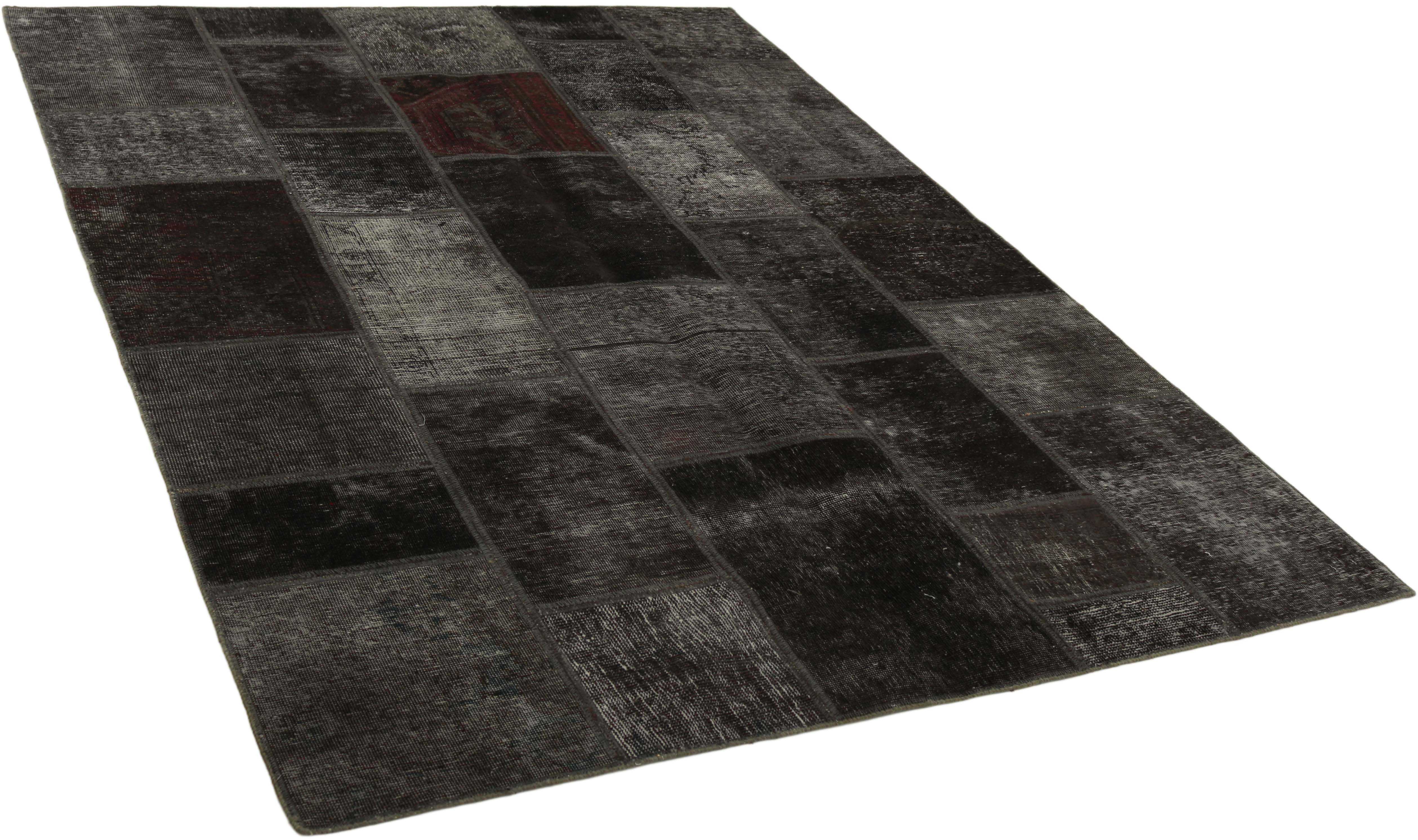 Authentic black patchwork persian rug