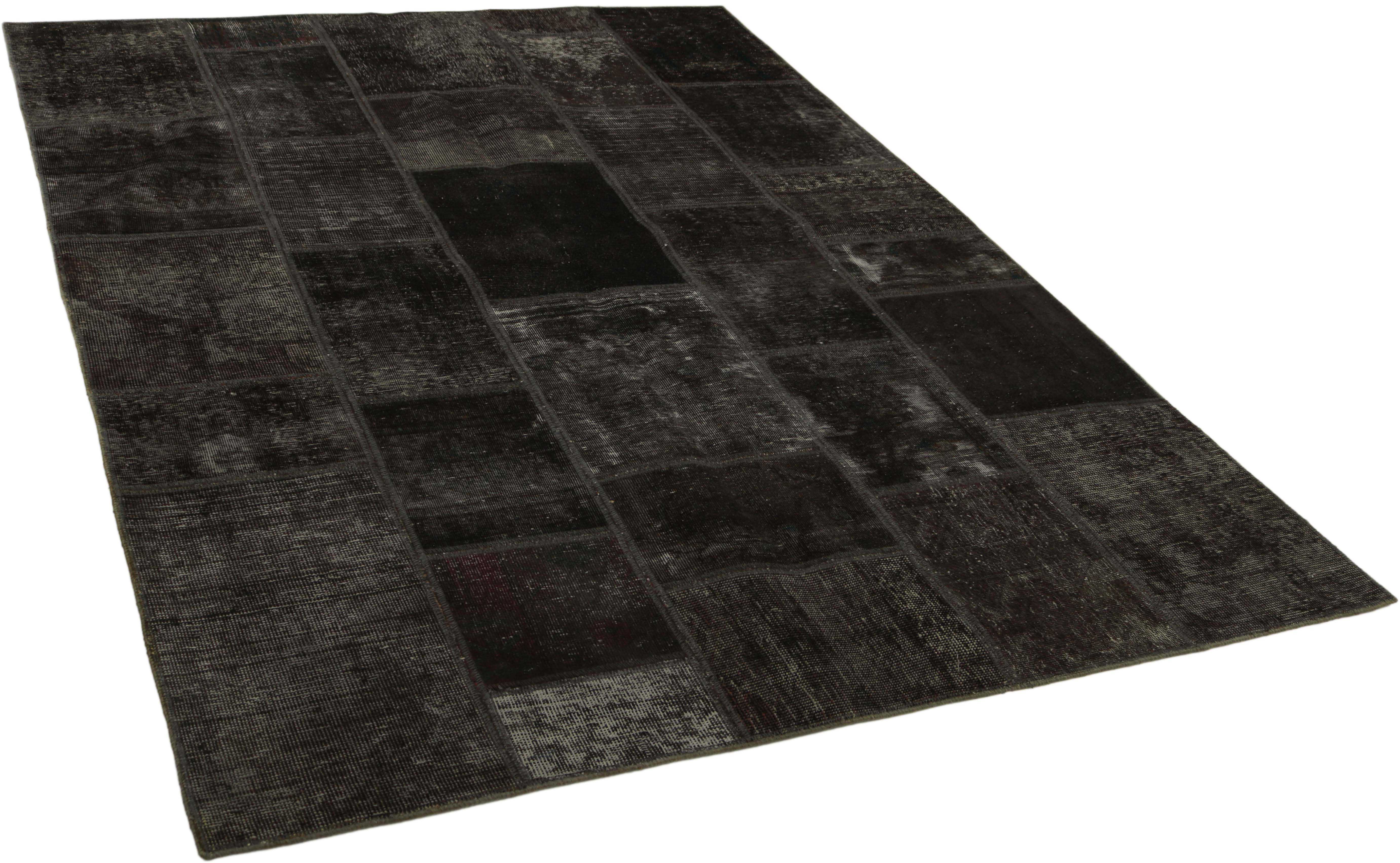 Authentic black patchwork persian rug