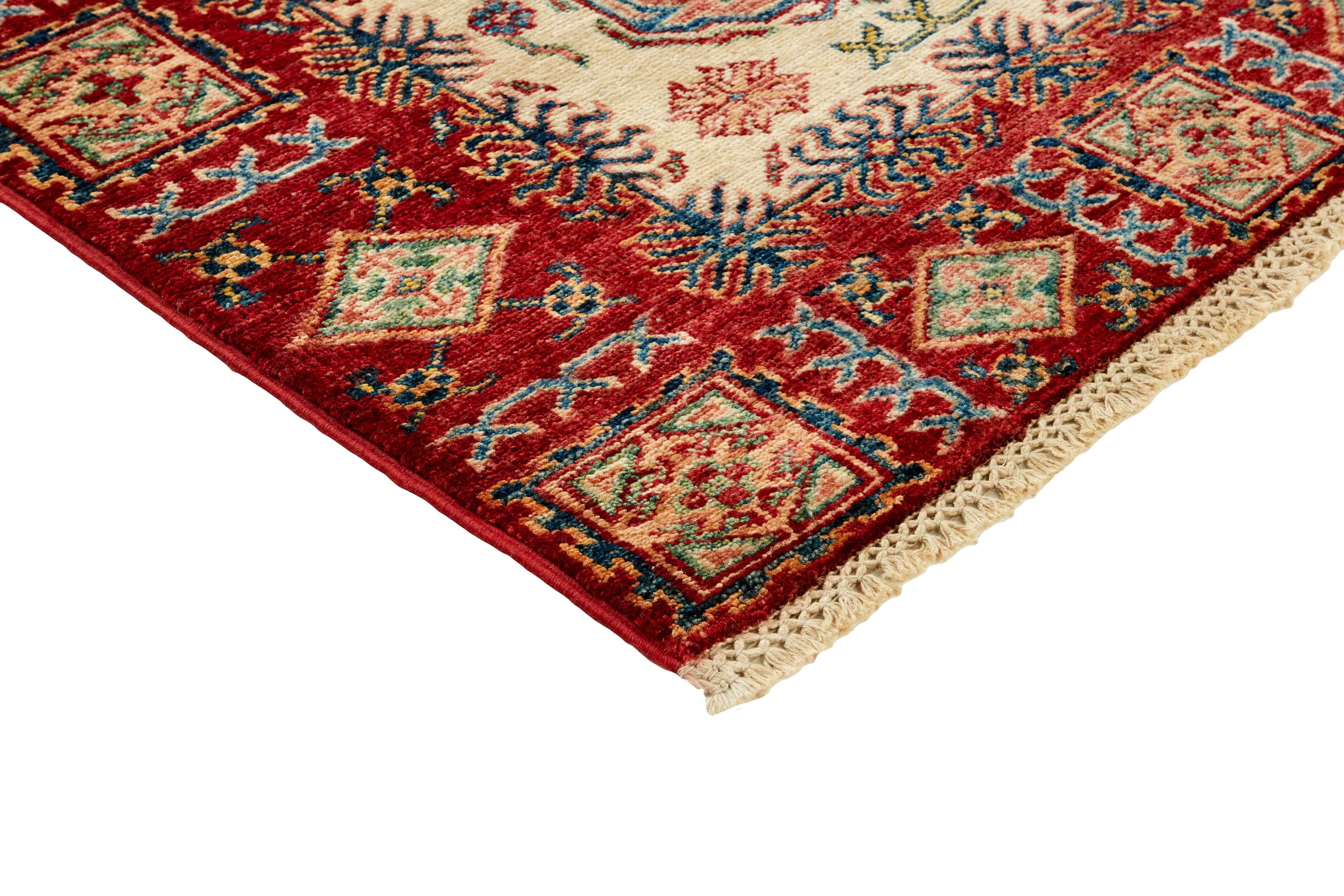 Authentic oriental rug with red and black traditional geometric design