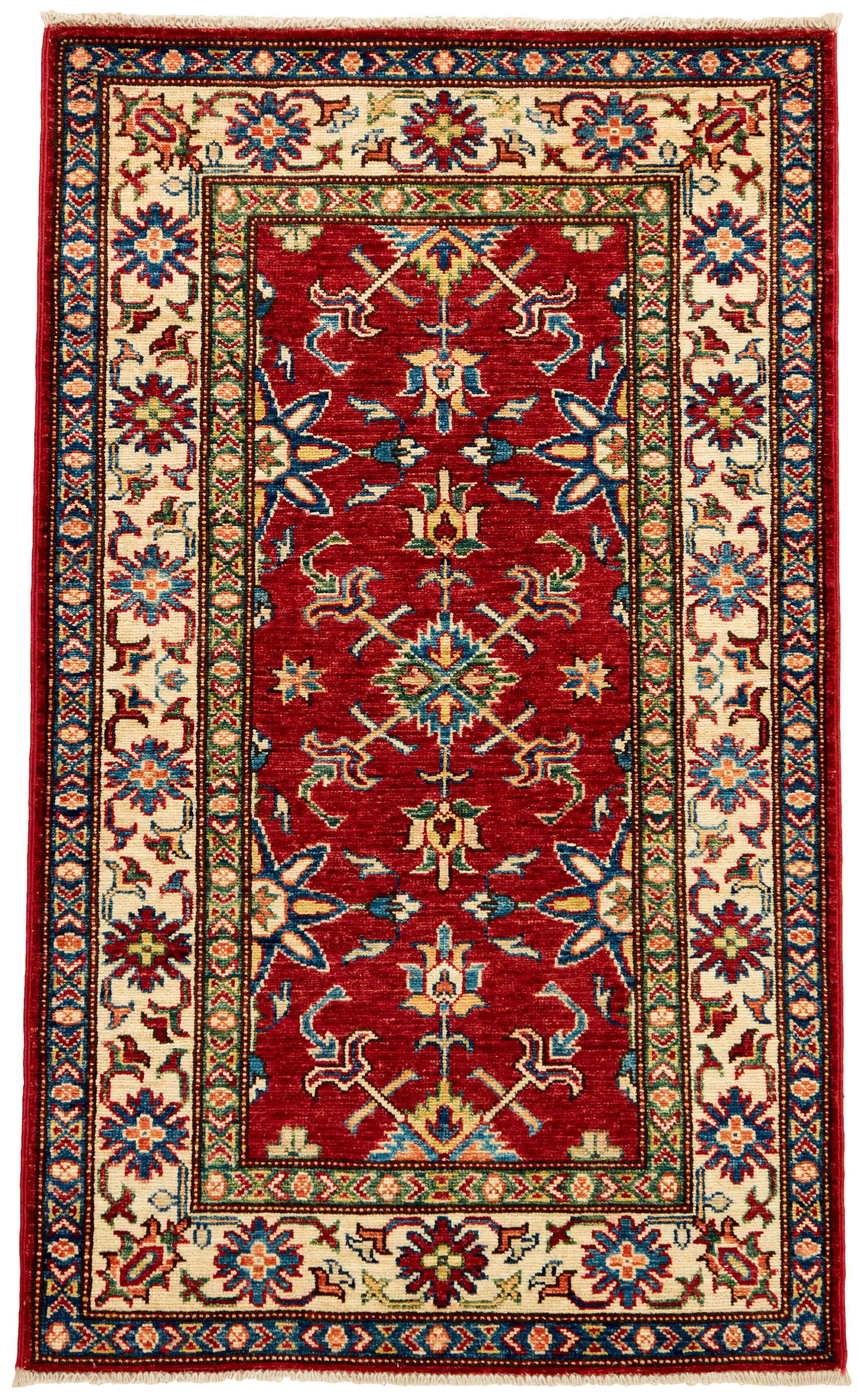 Authentic oriental rug with red and black traditional geometric design