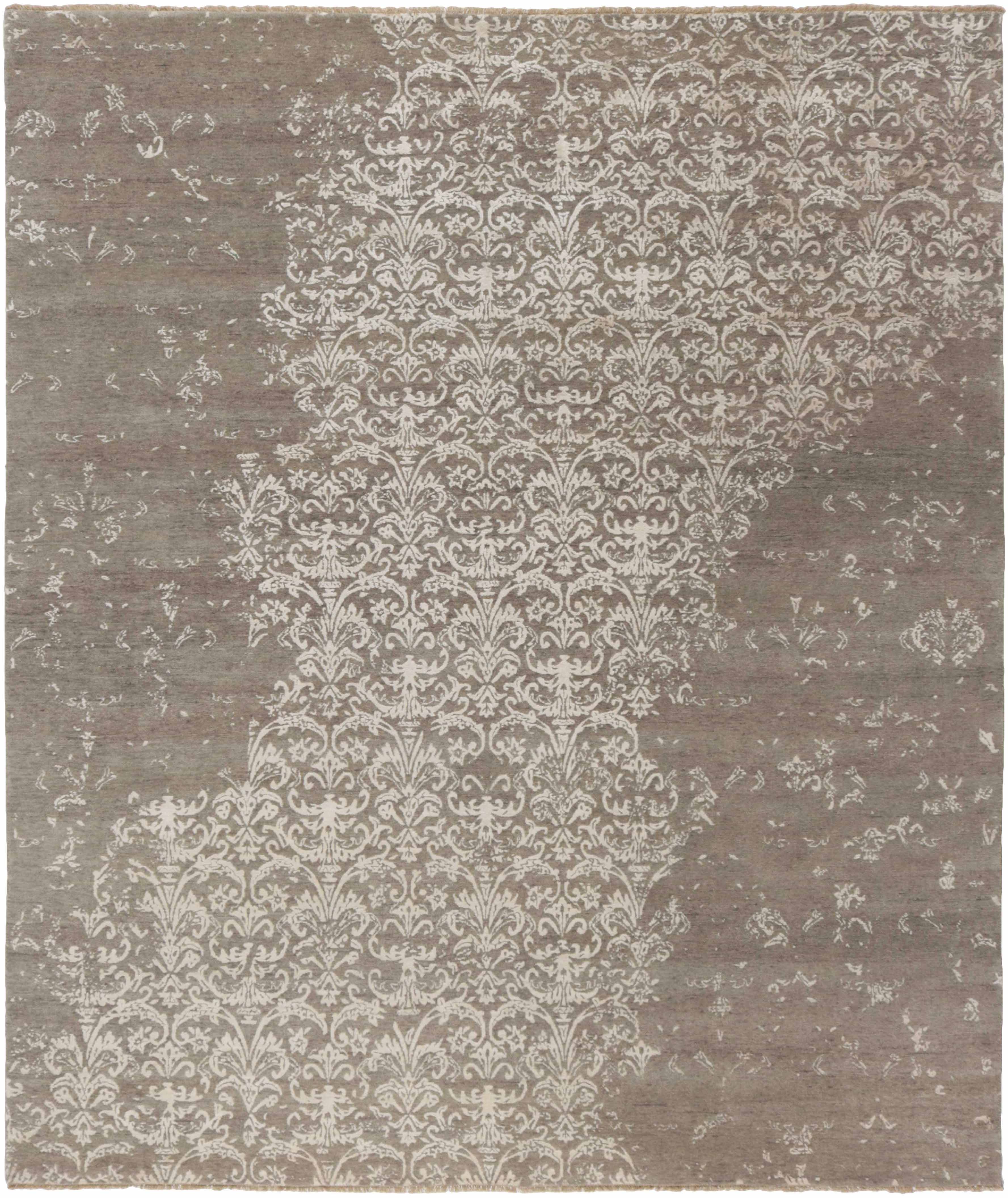 Authentic oriental rug with a damask pattern in beige