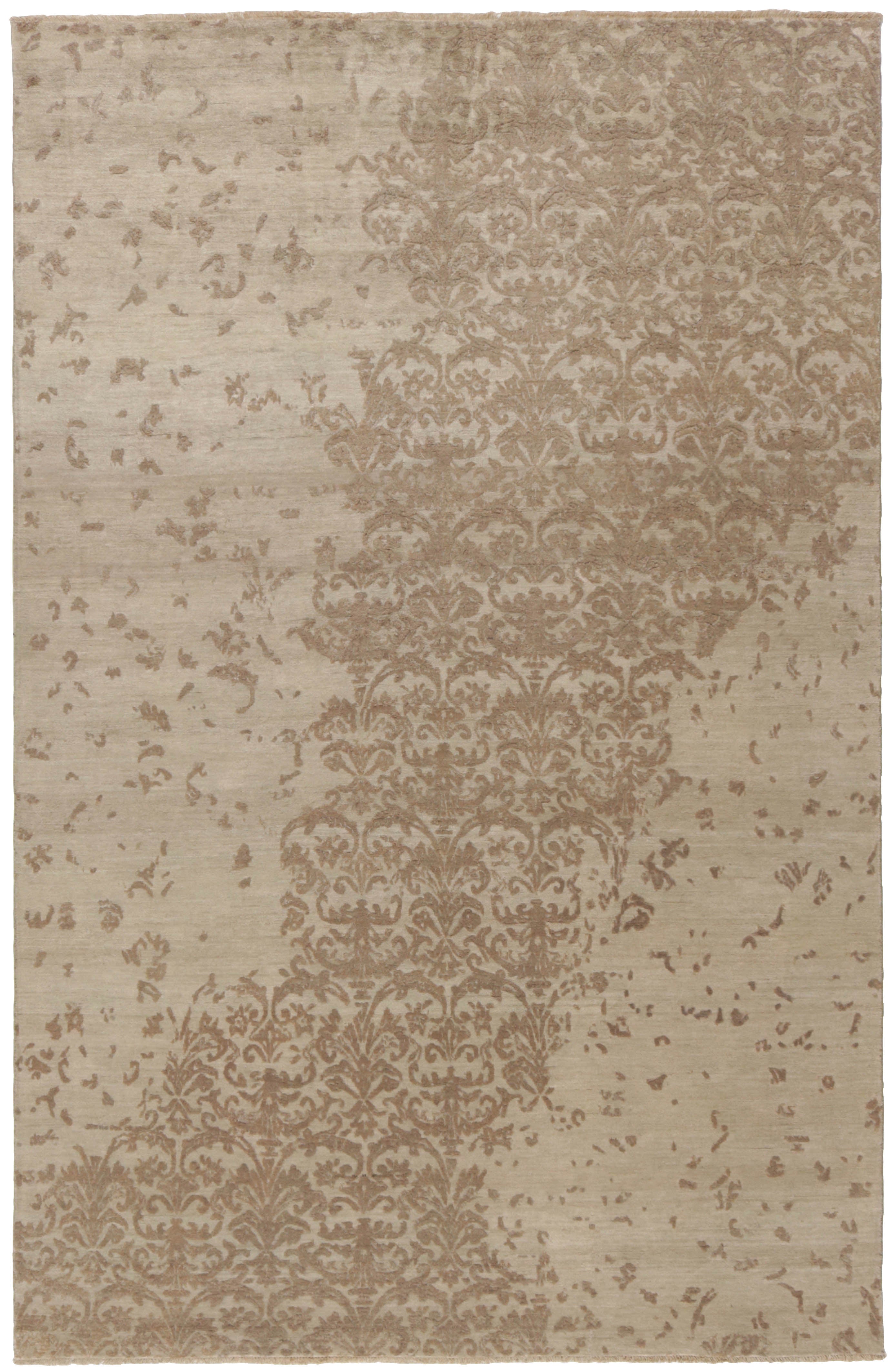 Authentic oriental rug with a damask pattern in beige