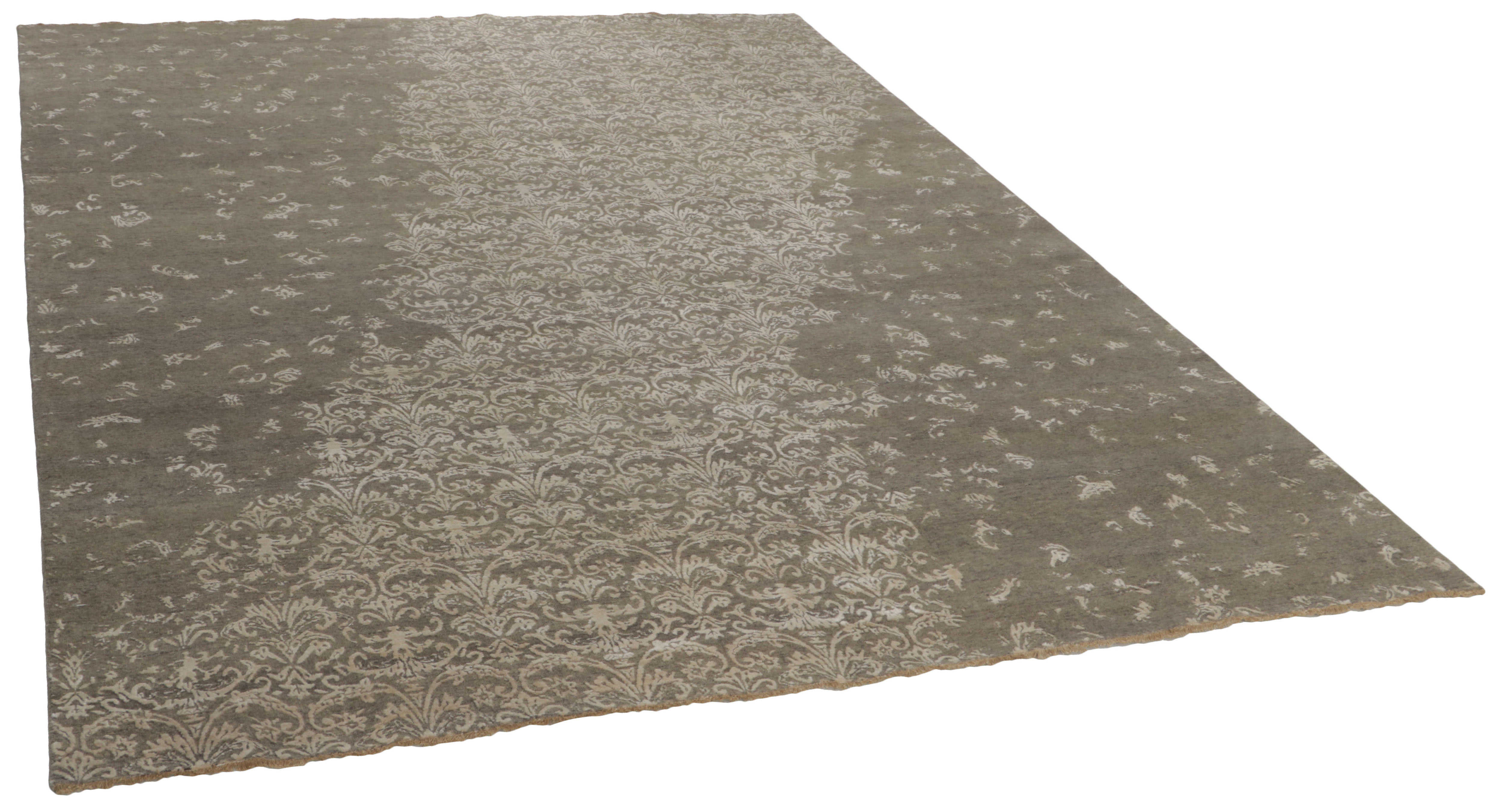 Authentic oriental rug with a damask pattern in cream