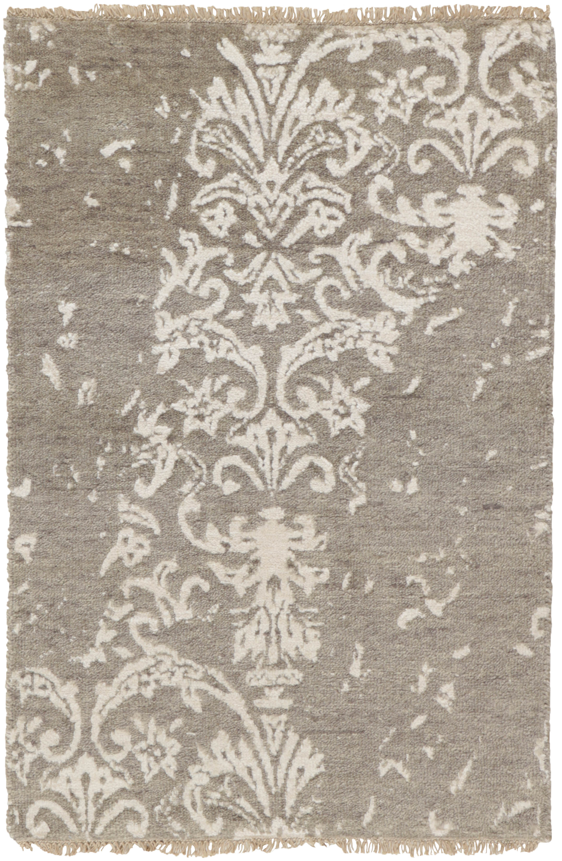 Authentic oriental rug with a damask pattern in beige and ivory