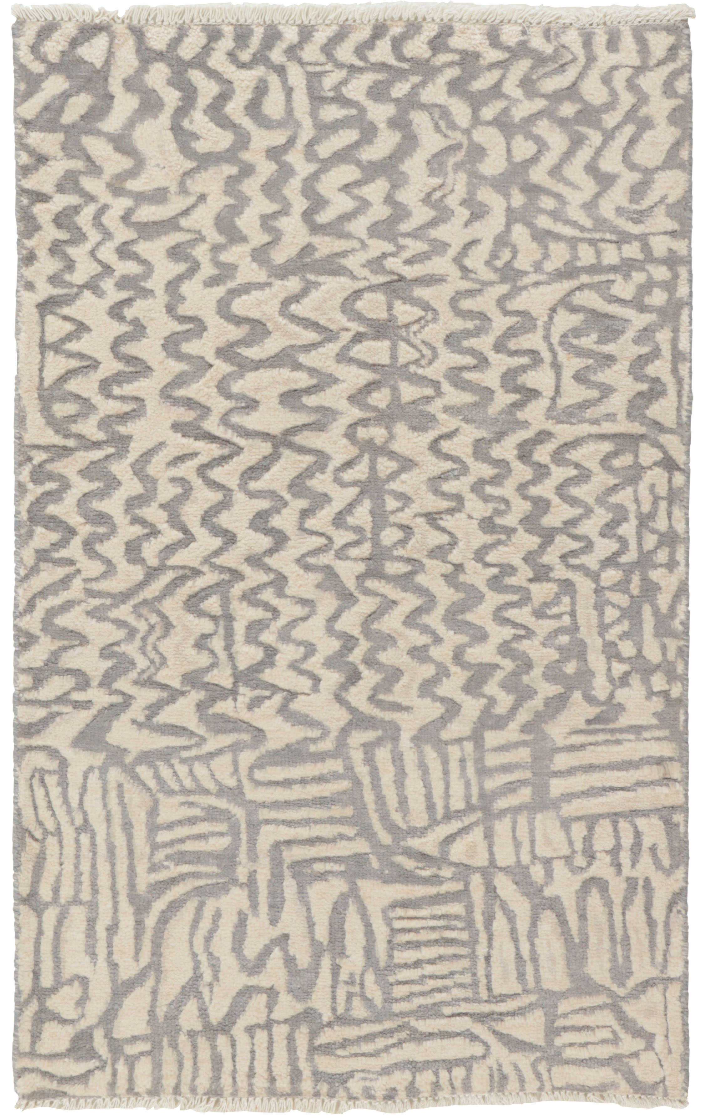 Authentic oriental rug with a damask pattern in beige and ivory