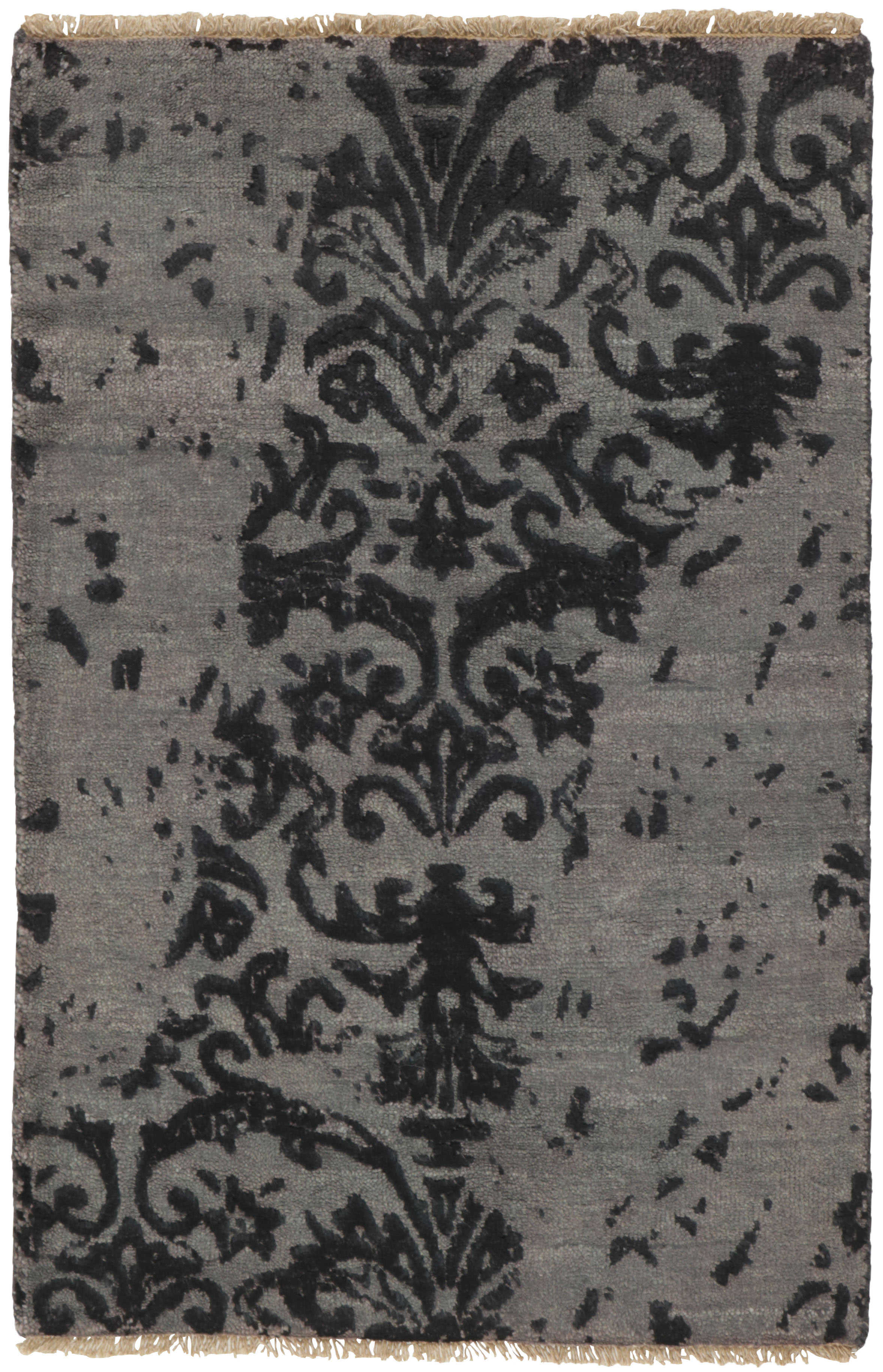 Authentic oriental rug with a damask pattern in black