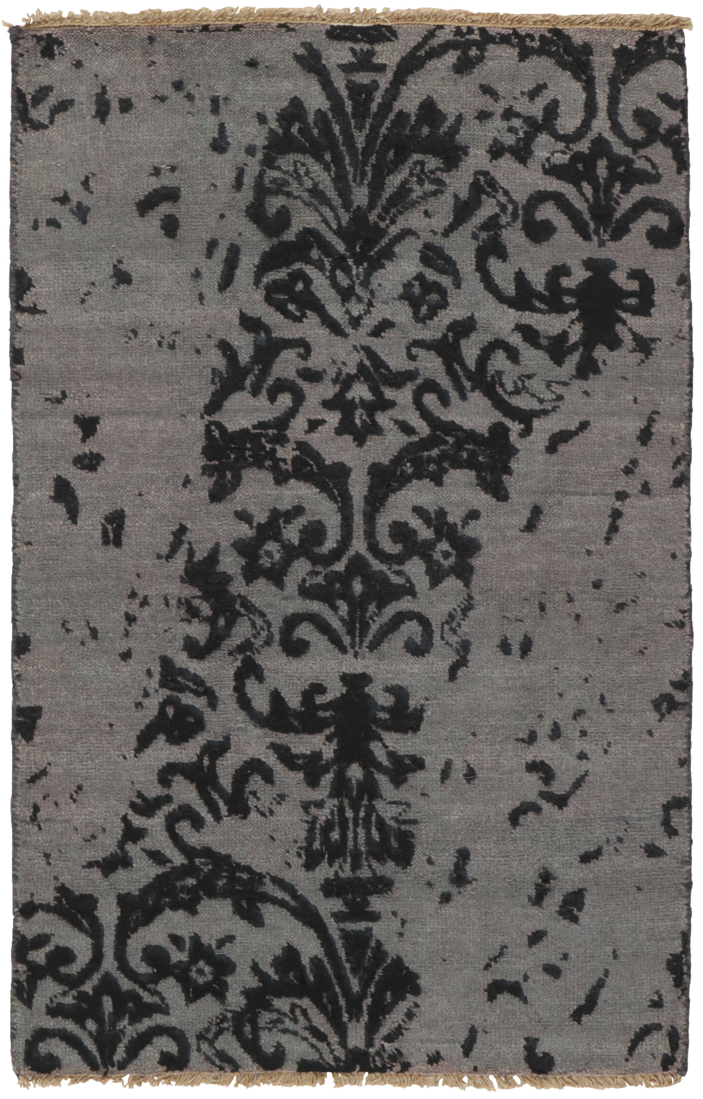 Authentic oriental rug with a damask pattern in black