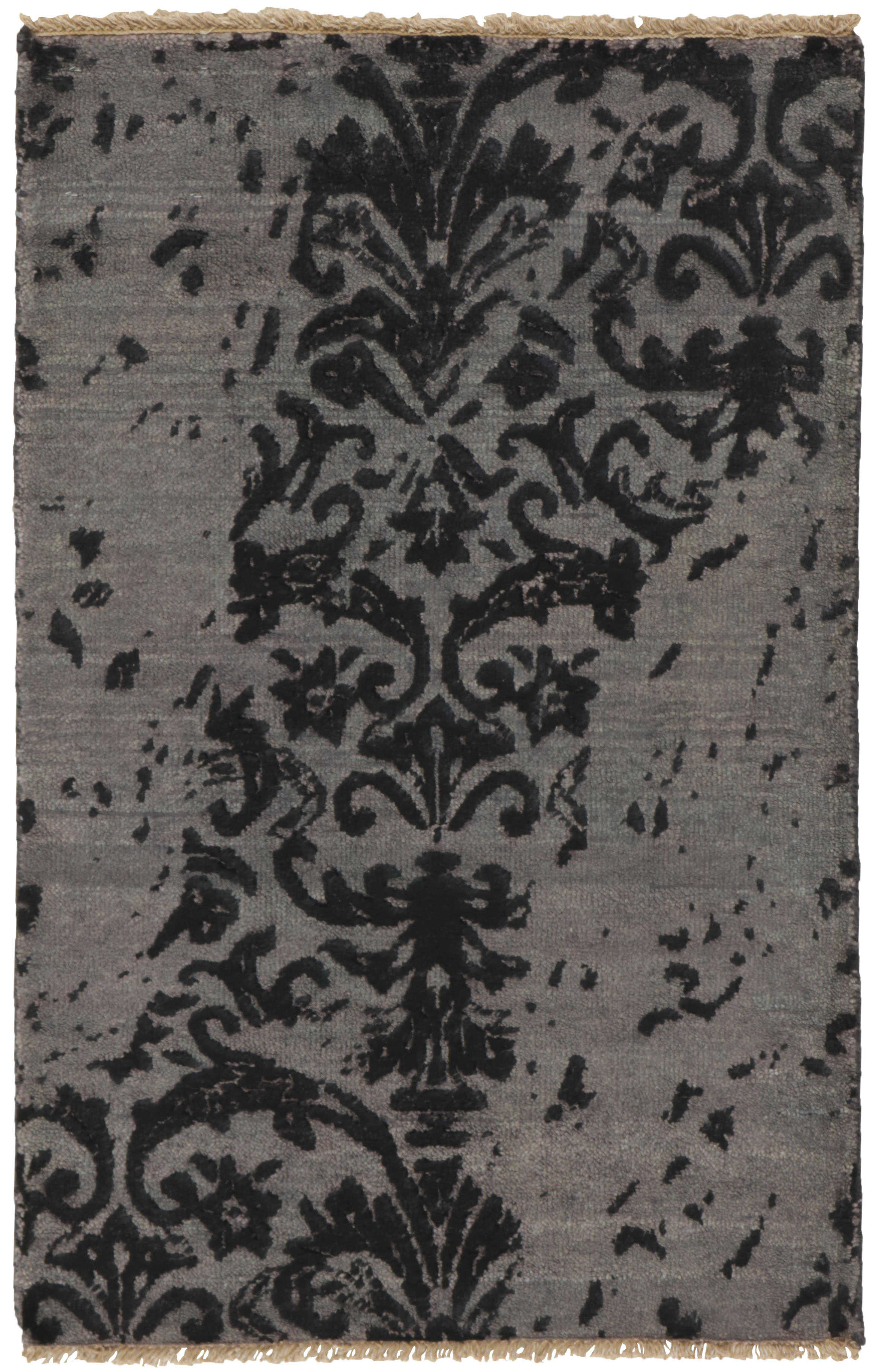 Authentic oriental rug with a damask pattern in black