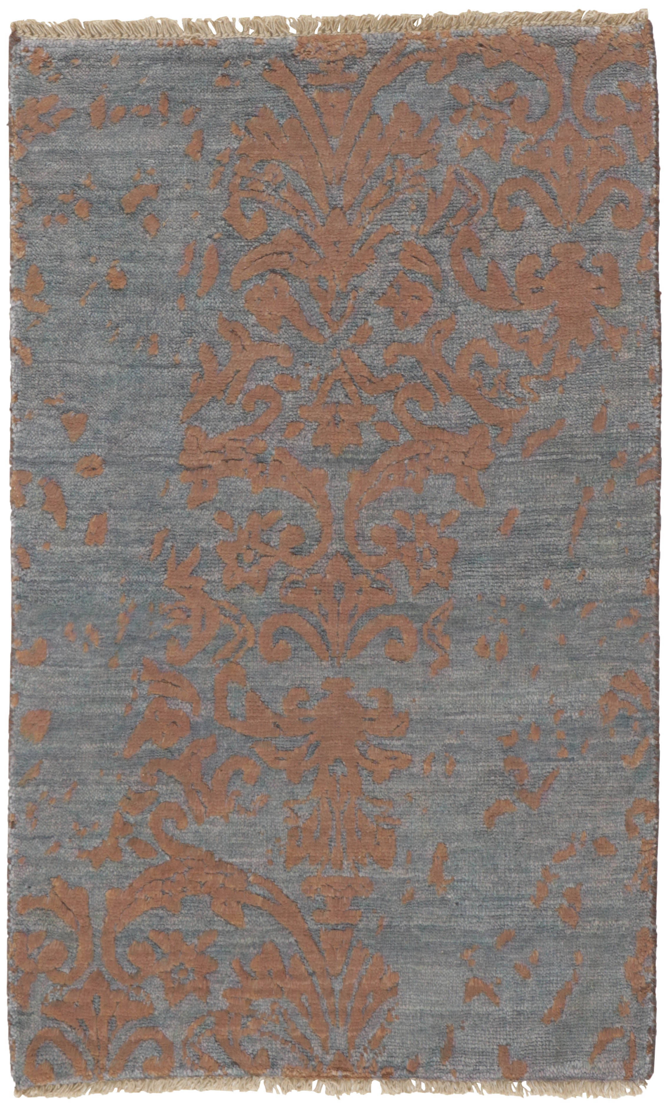 Authentic oriental rug with a damask pattern in blue and beige