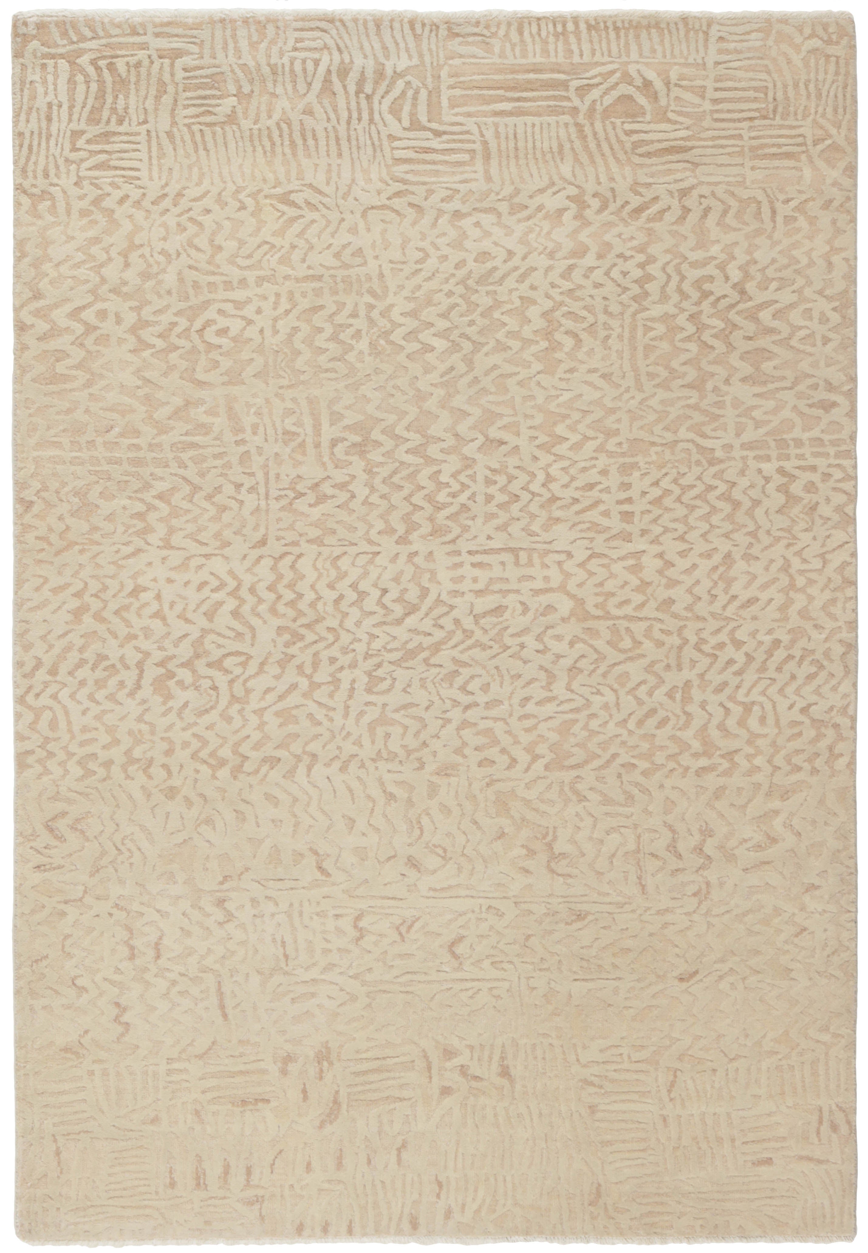 Authentic oriental rug with a damask pattern in beige