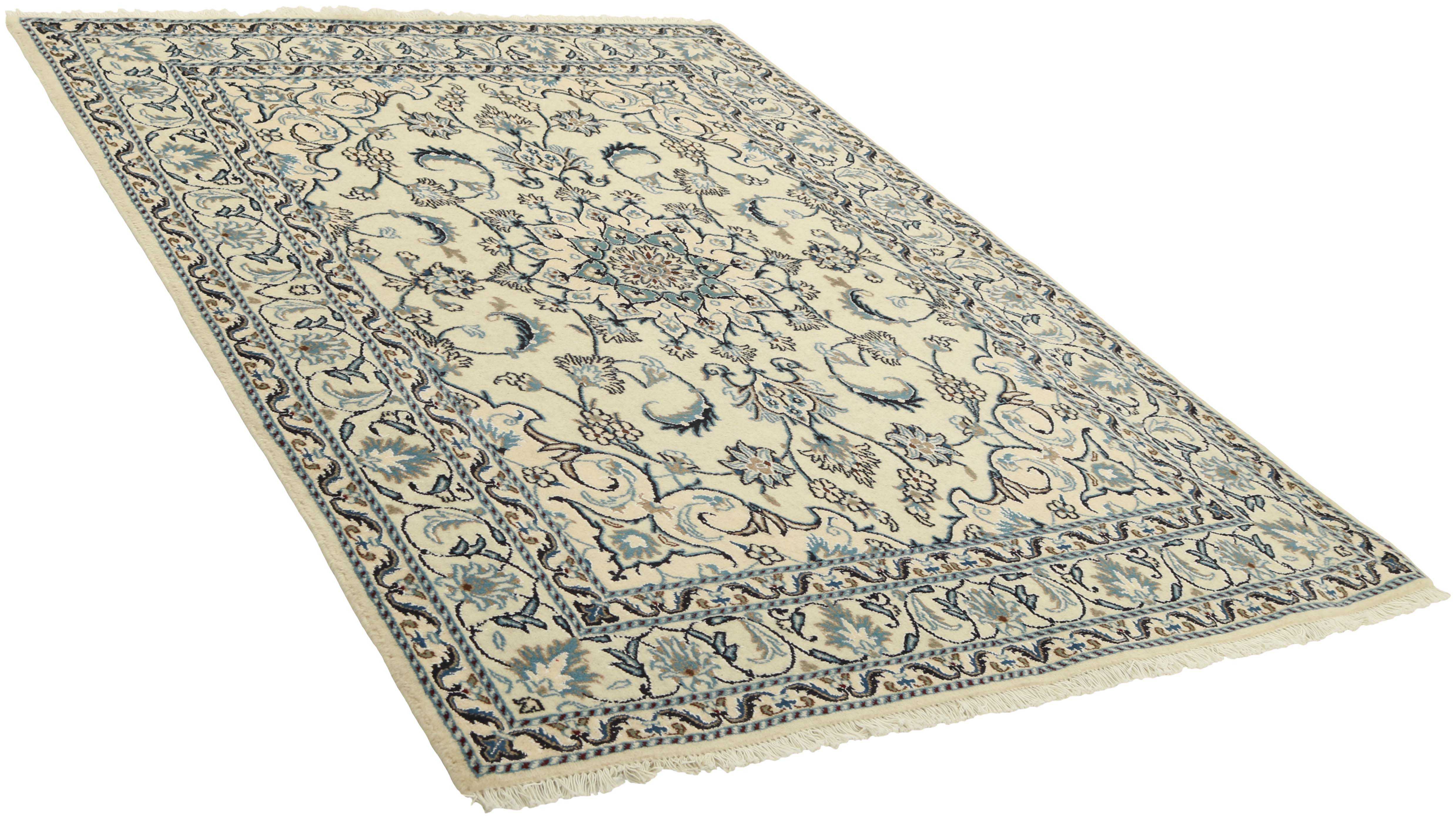 authentic persian rug with blue and ivory floral design