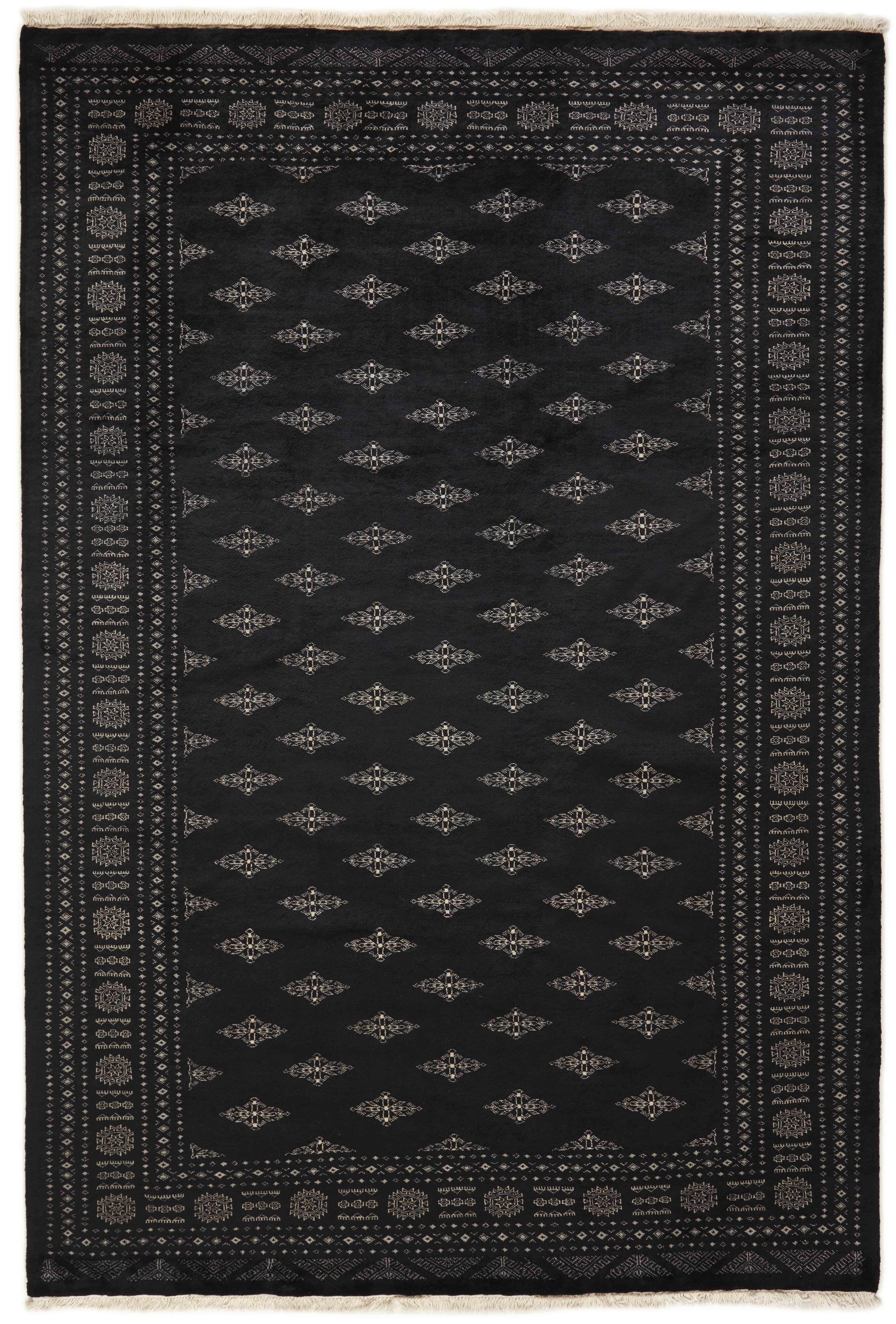 Black Oriental runner with traditional bordered pattern
