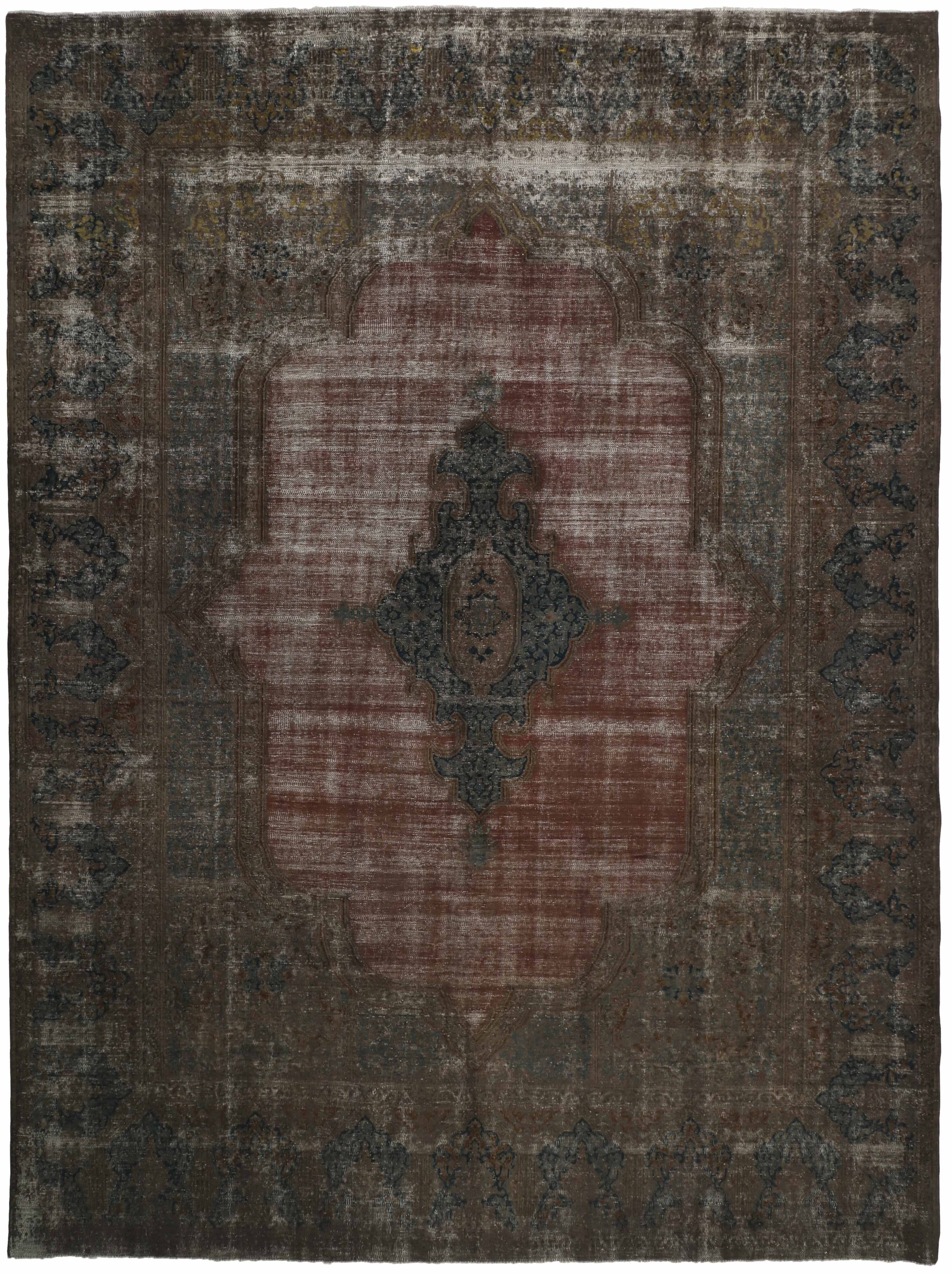Black distressed bordered vintage Persian-style rug
