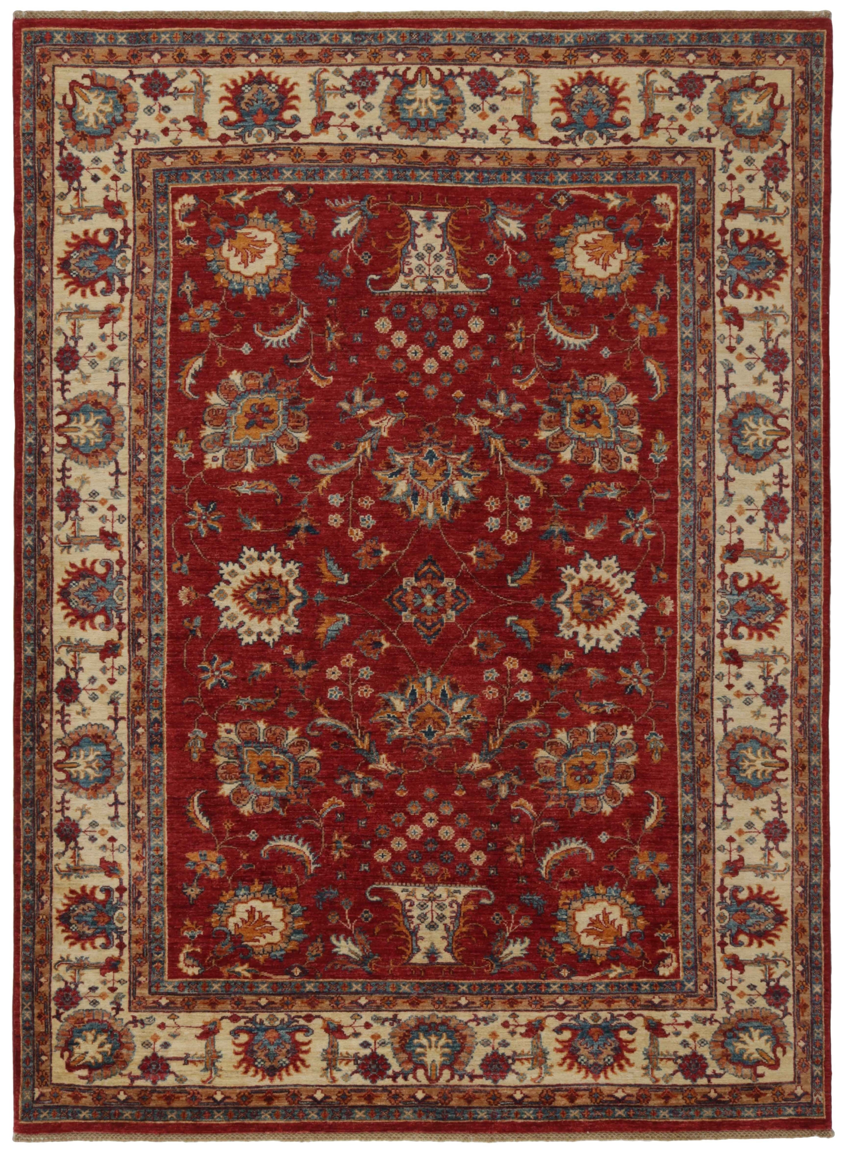 oriental rug with red and beige floral pattern