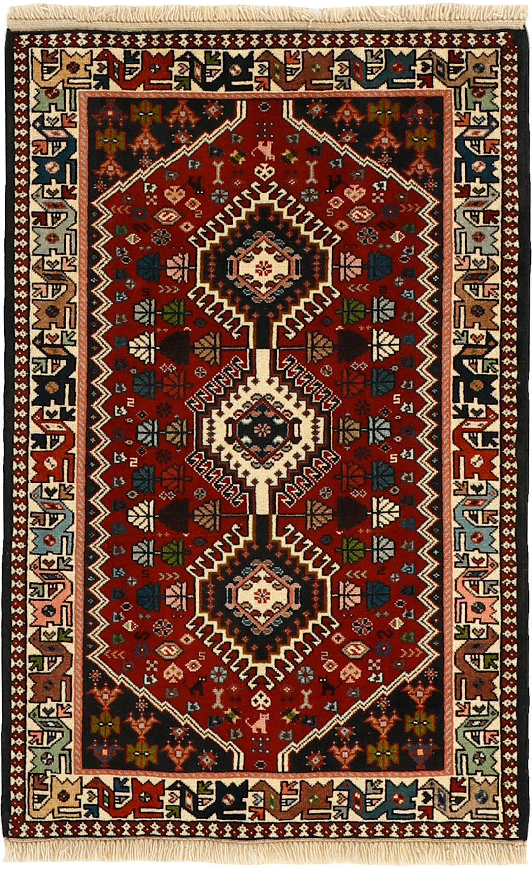 red authentic persian rug with a traditional design