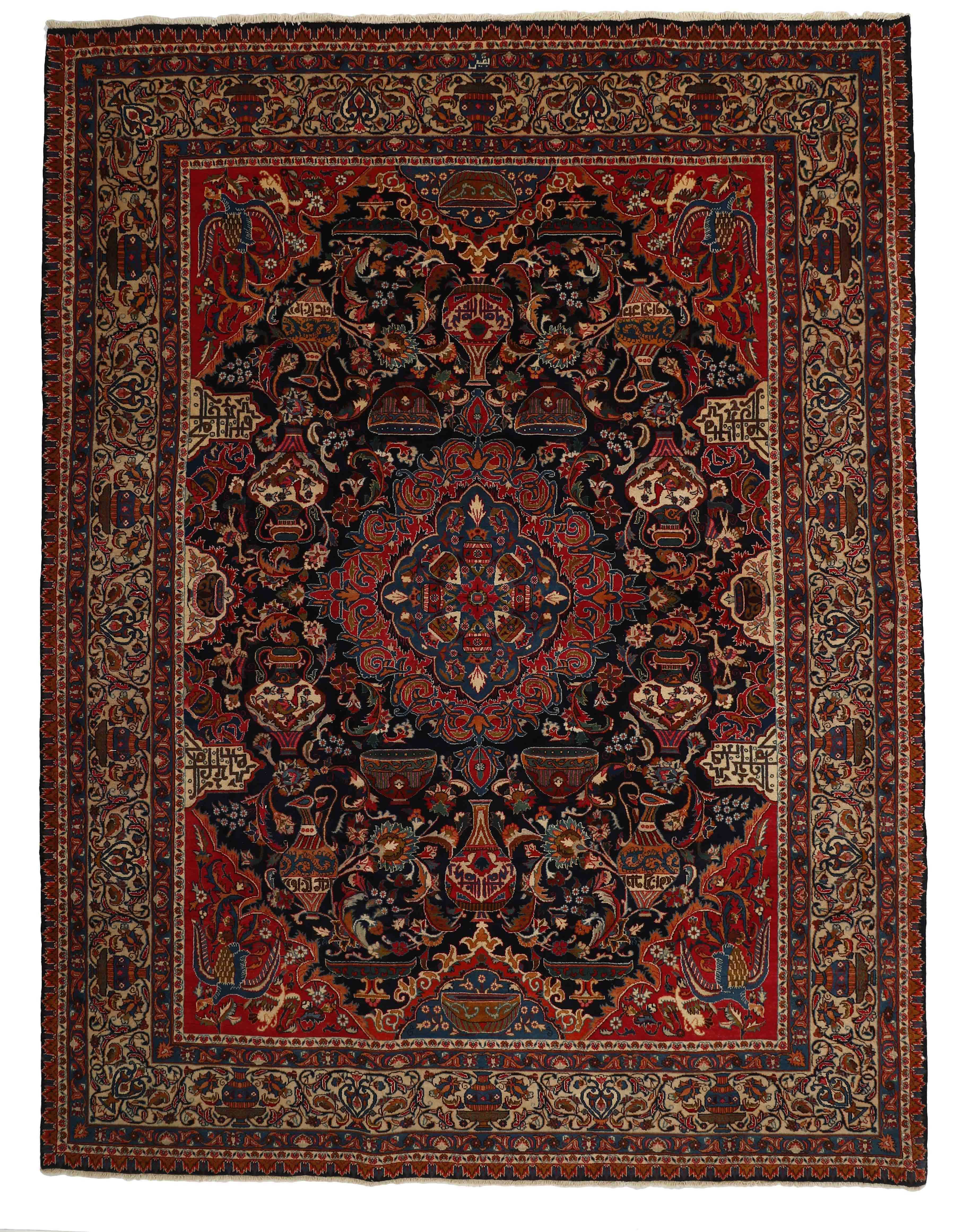 Authentic persian rug with a traditional floral design in red