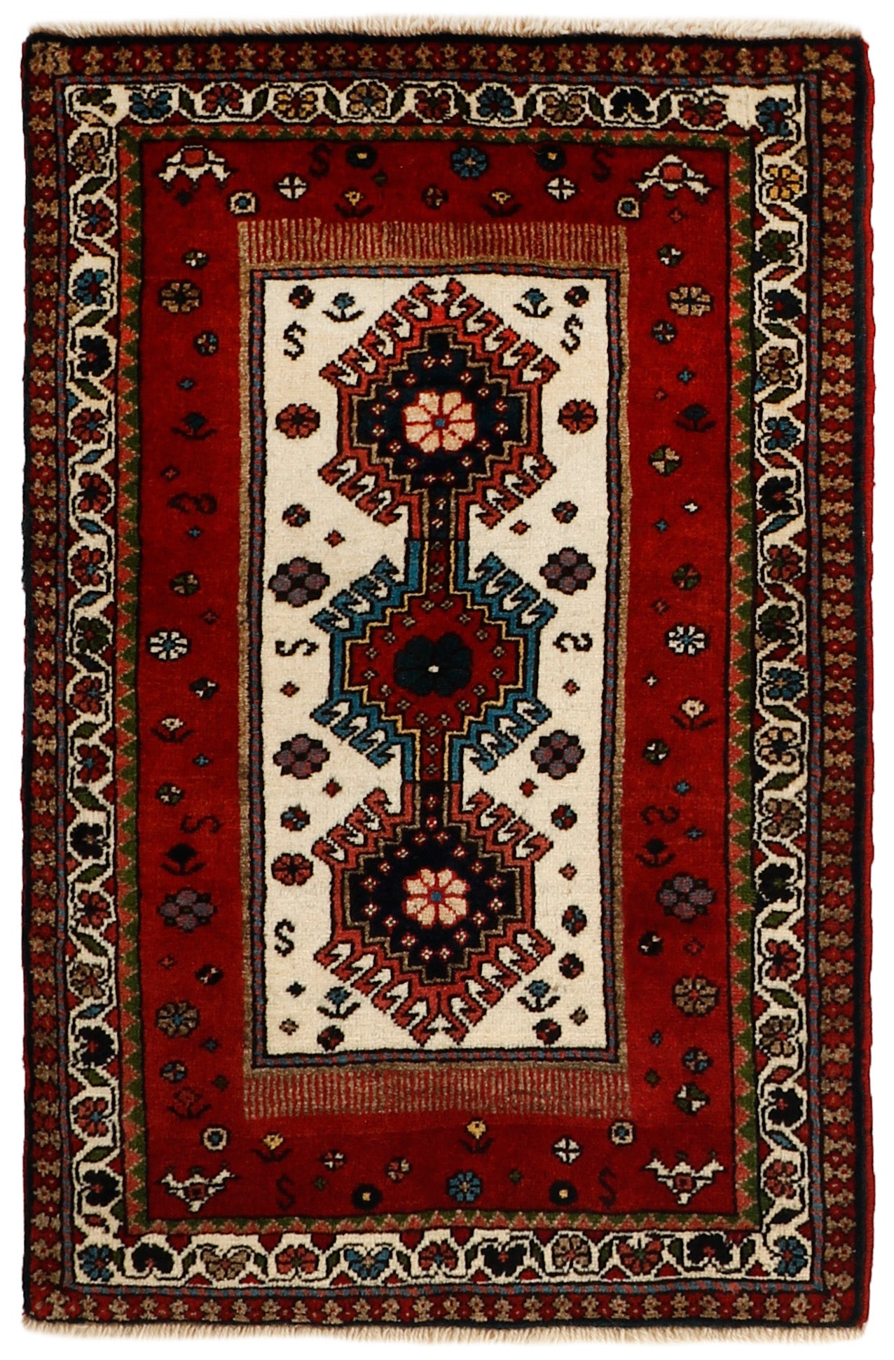 red authentic persian rug with a traditional design