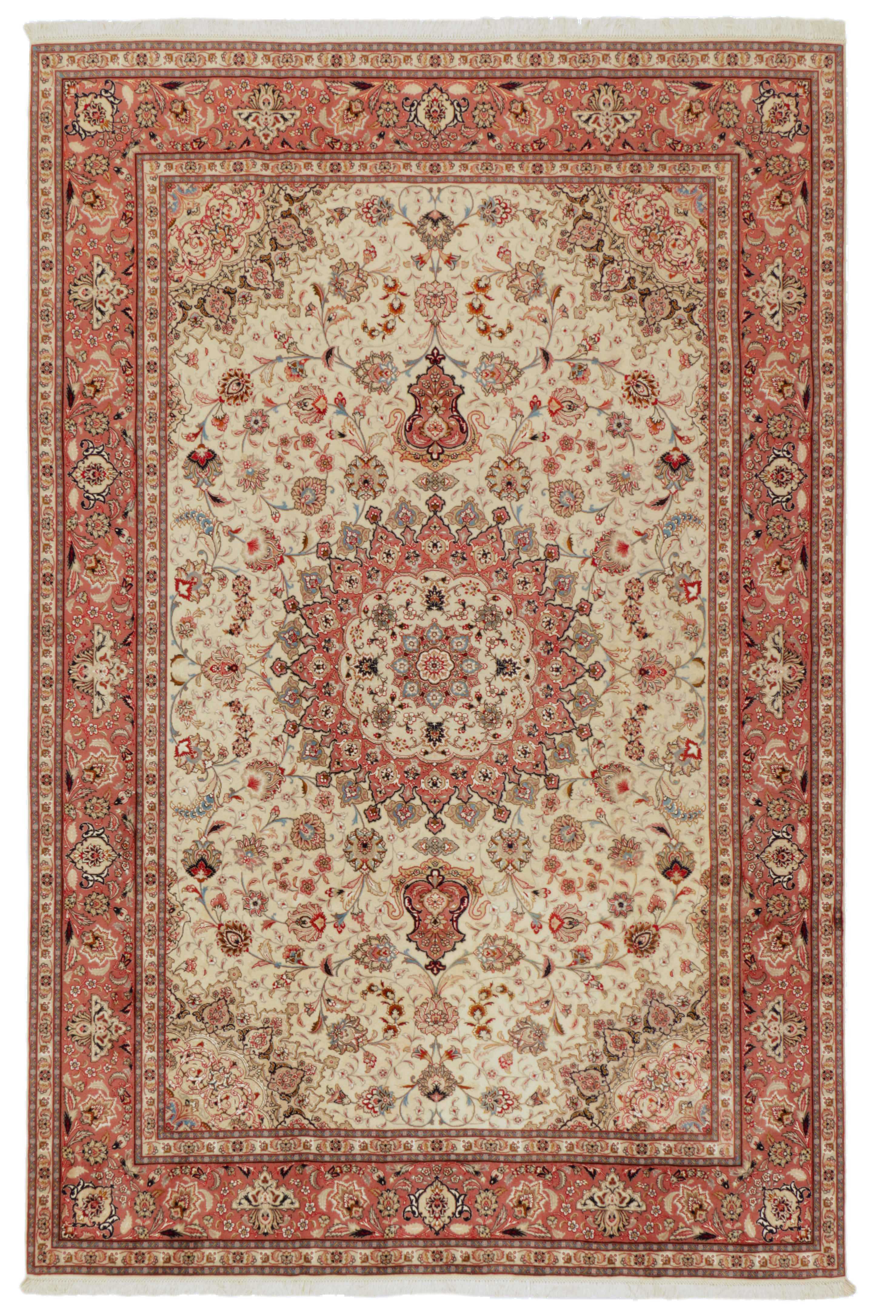 Authentic persian rug with traditional floral design in red, pink and white 