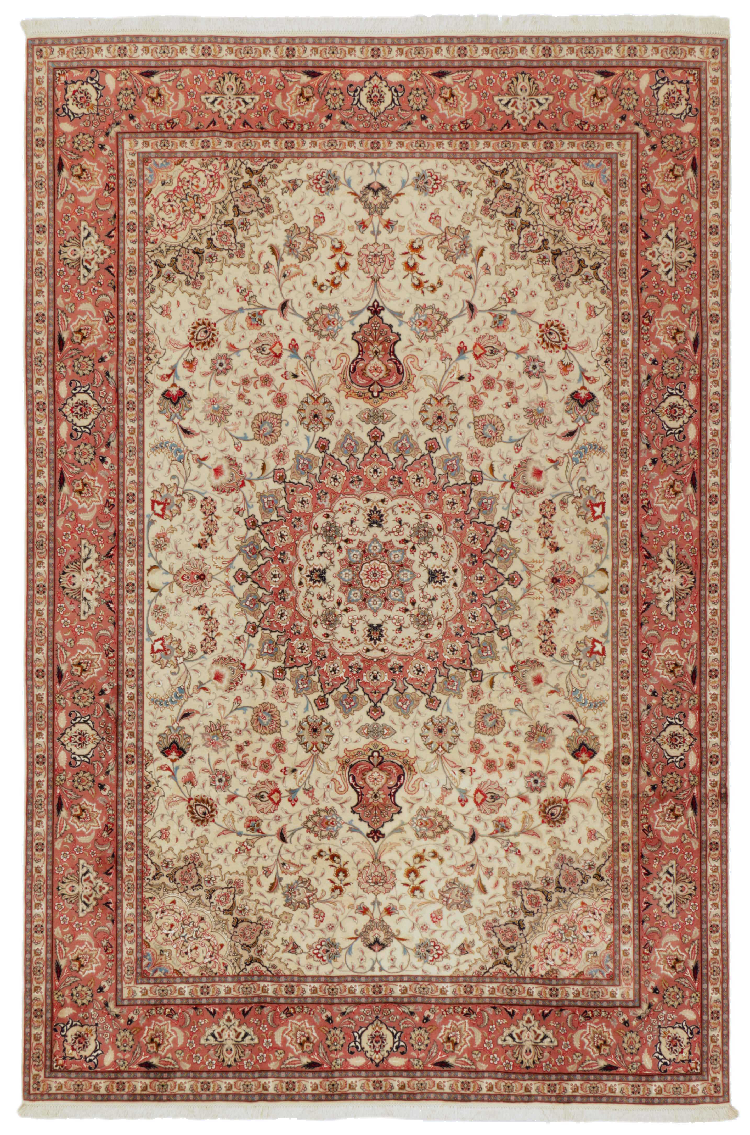 Authentic persian rug with traditional floral design in red, pink and white